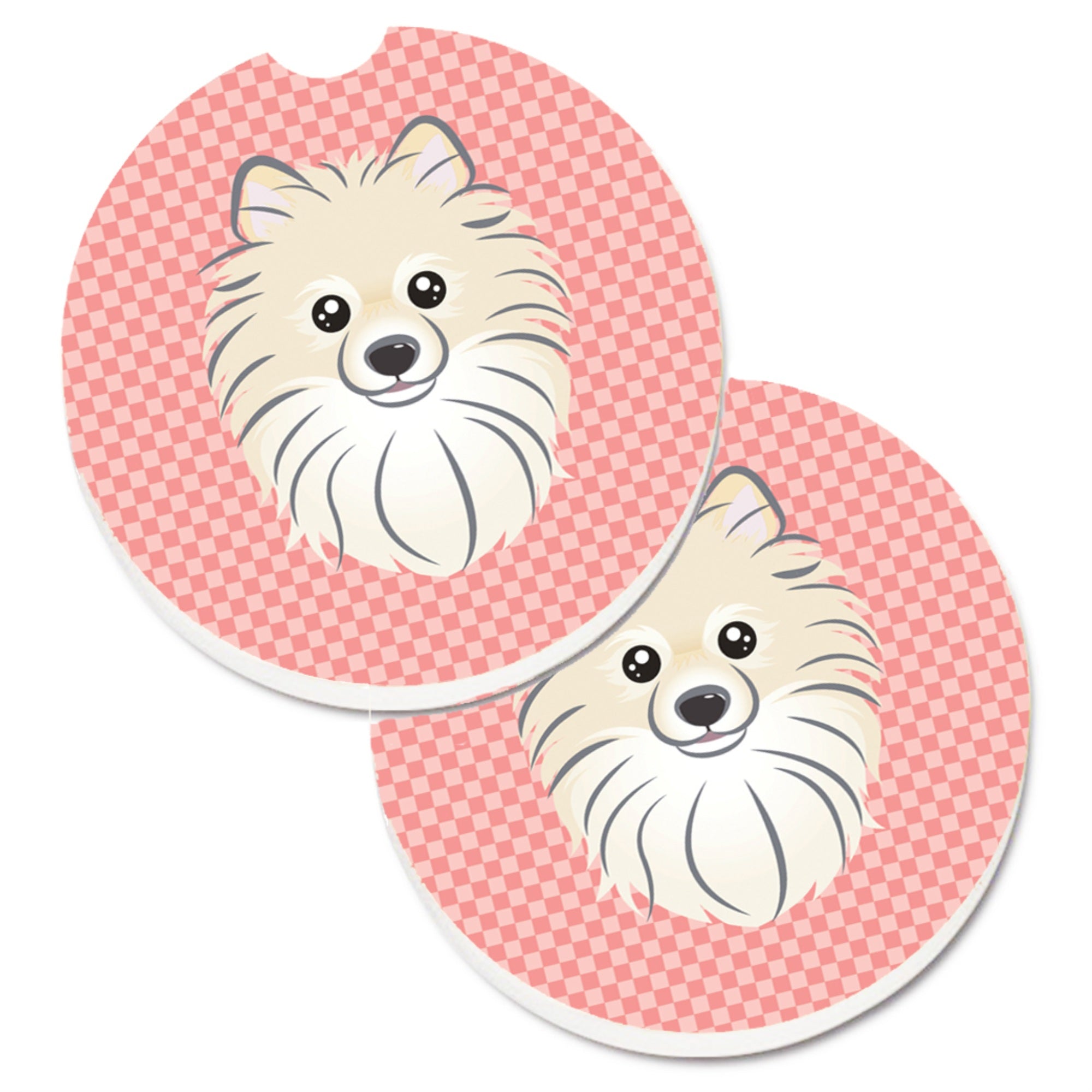 'Caroline'S Treasures Checkerboard Pink Pomeranian Set Of 2 Cup Holder Car Coasters Bb1207Carc, 2.56, Multicolor''