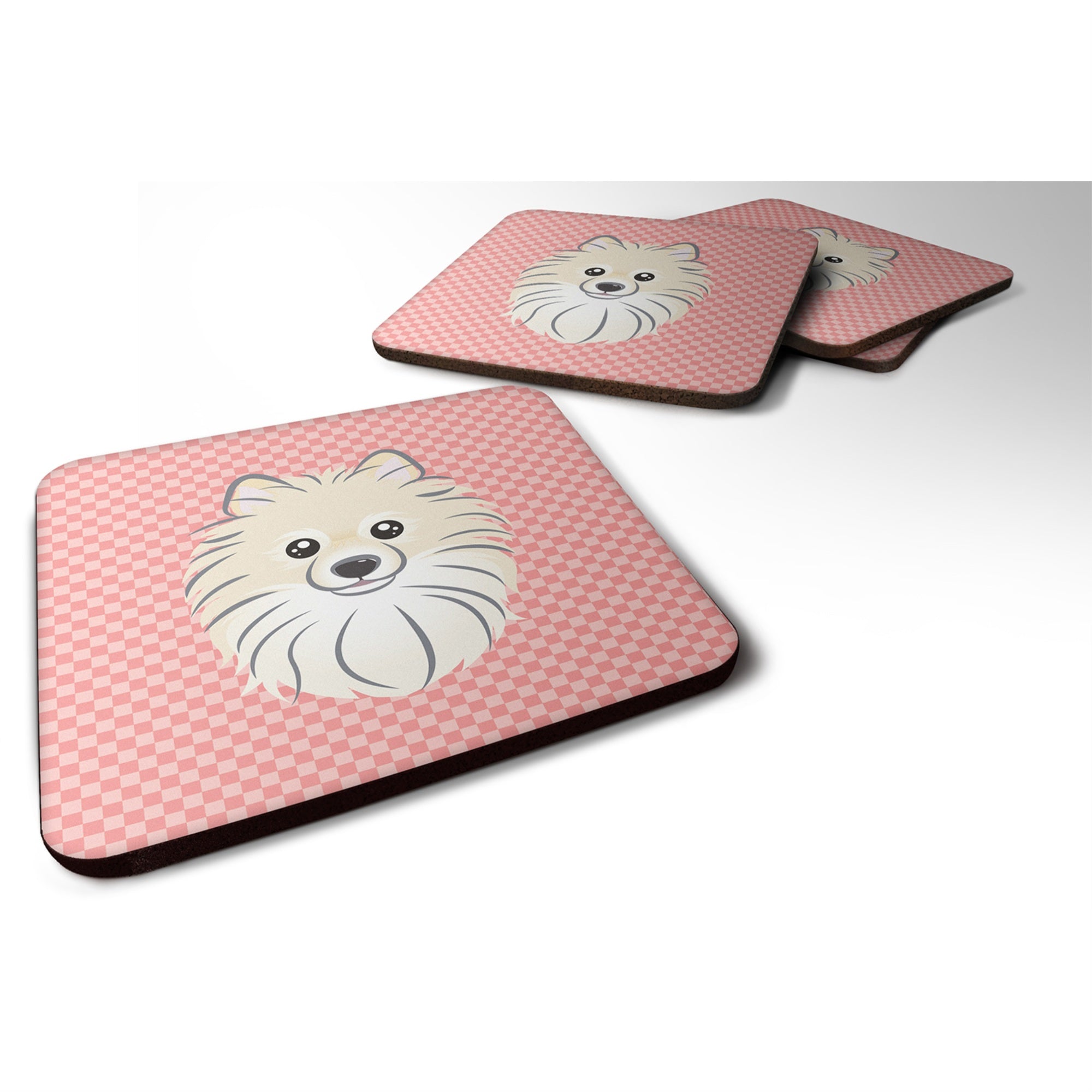 'Caroline'S Treasures Bb1207Fc Checkerboard Pink Pomeranian Foam Coaster (Set Of 4), 3.5'''' H X 3.5'''' W, Multicolor''