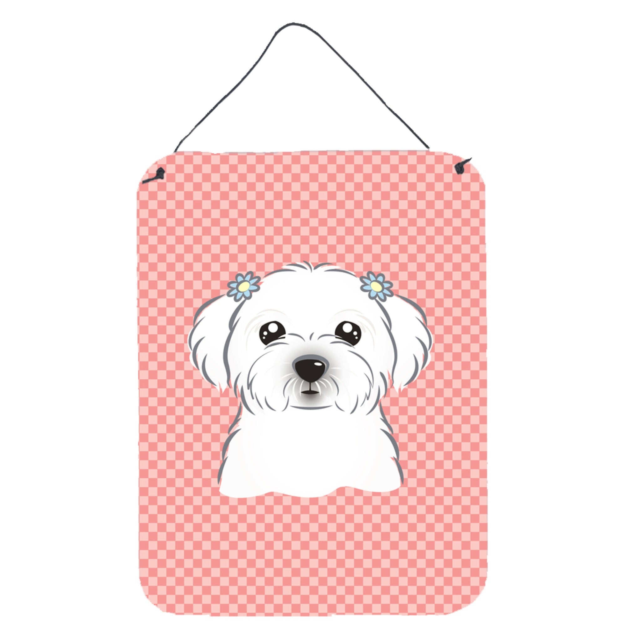 'Caroline'S Treasures Checkerboard Pink Maltese Wall Or Door Hanging Prints, 16'''' X 12''''''