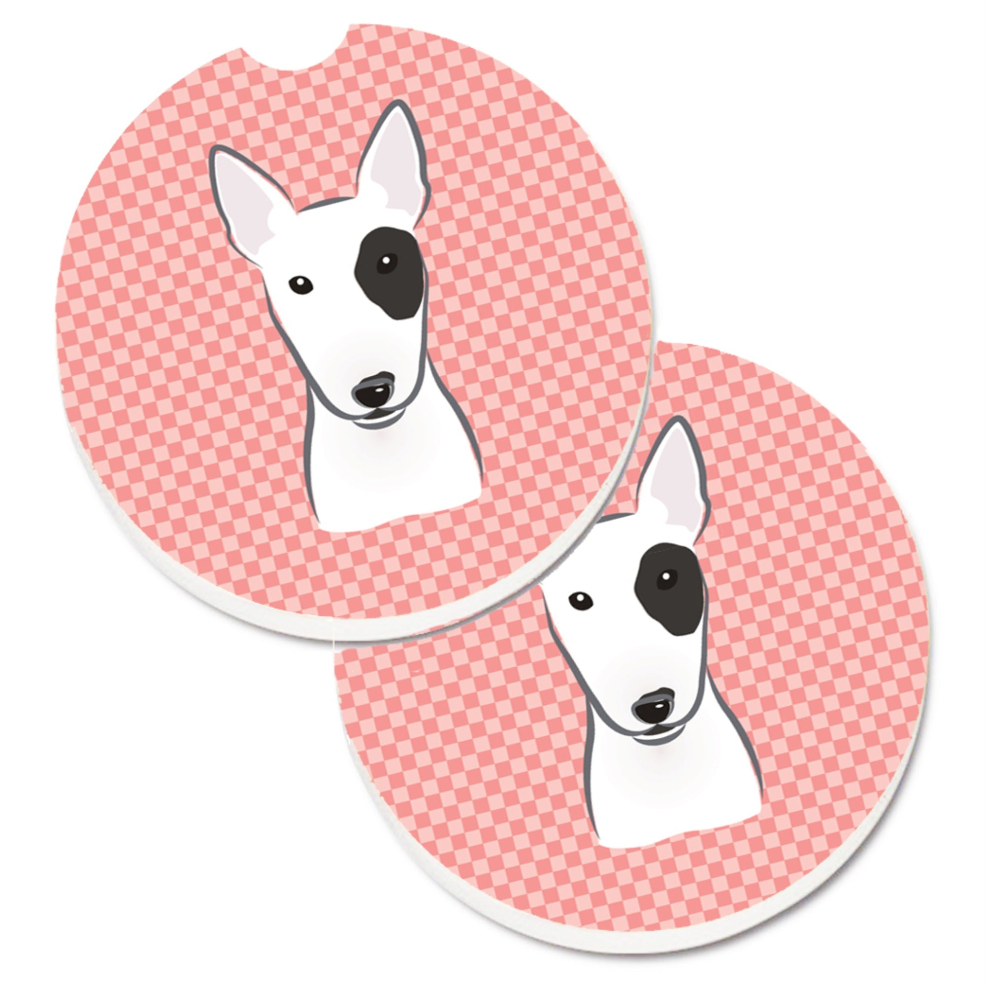 'Caroline'S Treasures Checkerboard Pink Bull Terrier Set Of 2 Cup Holder Car Coasters Bb1209Carc, 2.56, Multicolor''