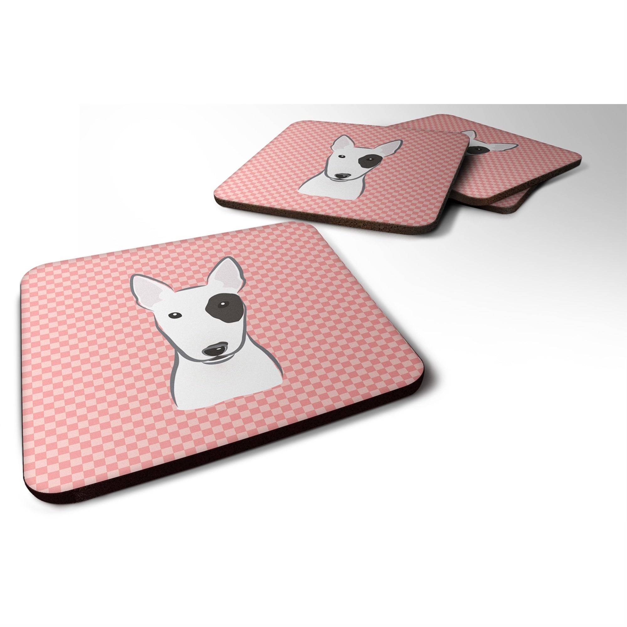 'Caroline'S Treasures Bb1209Fc Checkerboard Pink Bull Terrier Foam Coaster (Set Of 4), 3.5'''' H X 3.5'''' W, Multicolor''