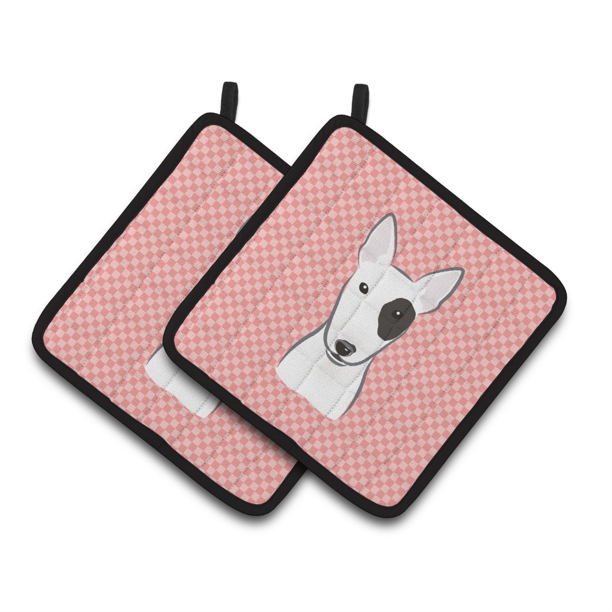 'Caroline'S Treasures Checkerboard Pink Bull Terrier Pair Of Pot Holders Bb1209Pthd, 7.5Hx7.5W, Multicolor''