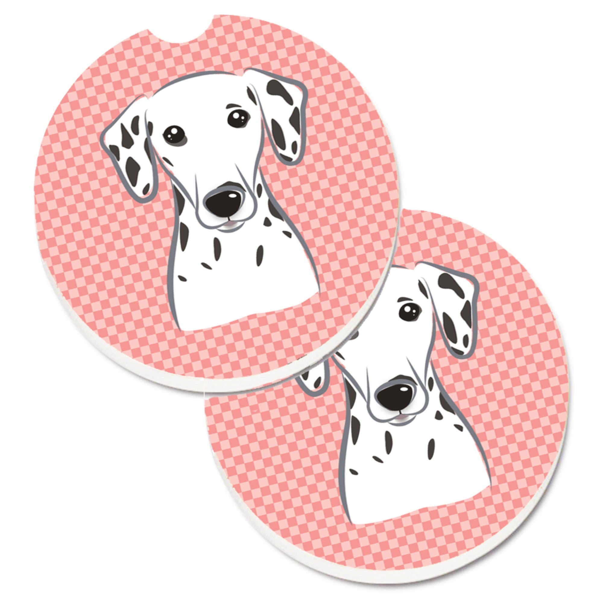 'Caroline'S Treasures Checkerboard Pink Dalmatian Set Of 2 Cup Holder Car Coasters Bb1210Carc, 2.56, Multicolor''