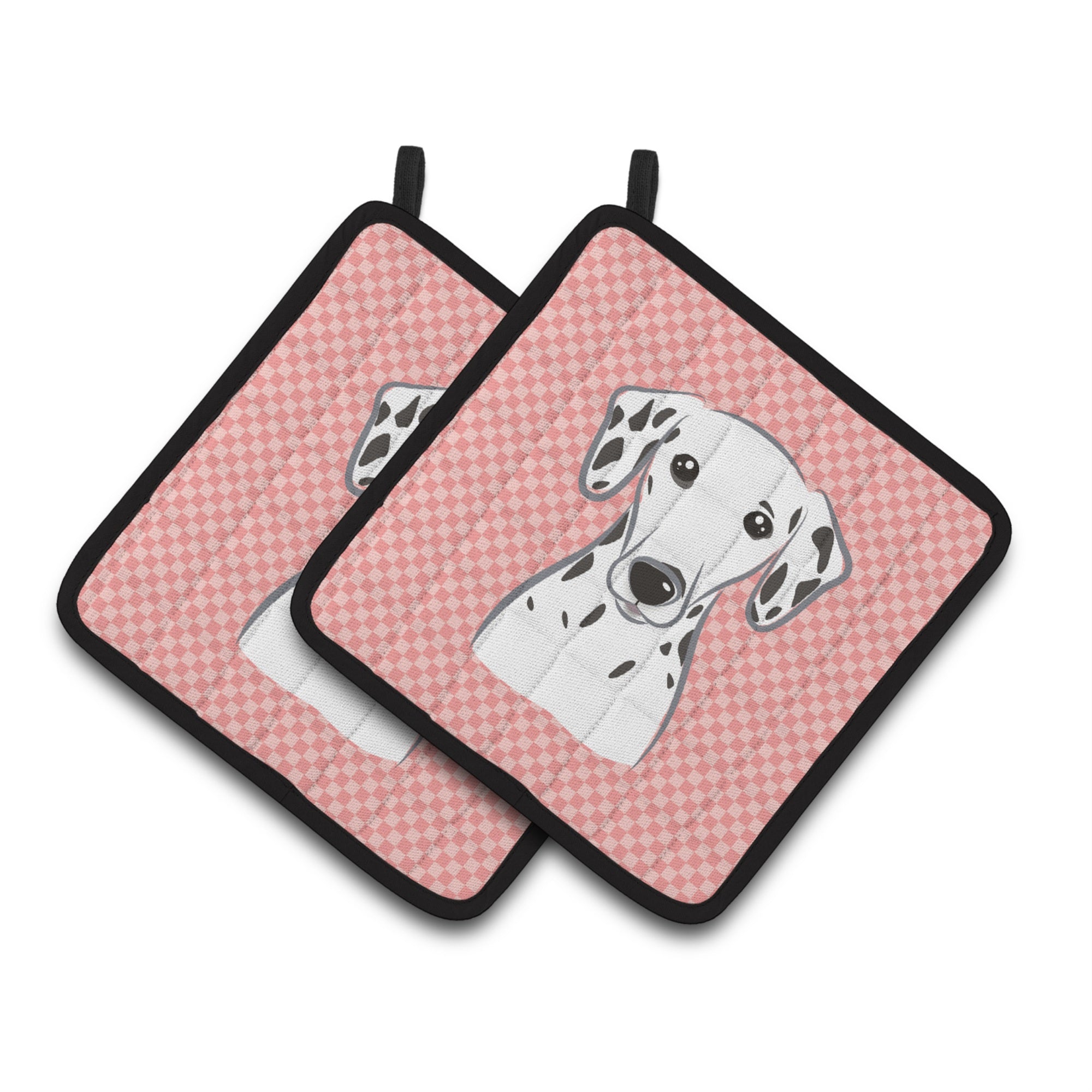'Caroline'S Treasures Checkerboard Pink Dalmatian Pair Of Pot Holders Bb1210Pthd, 7.5Hx7.5W, Multicolor''