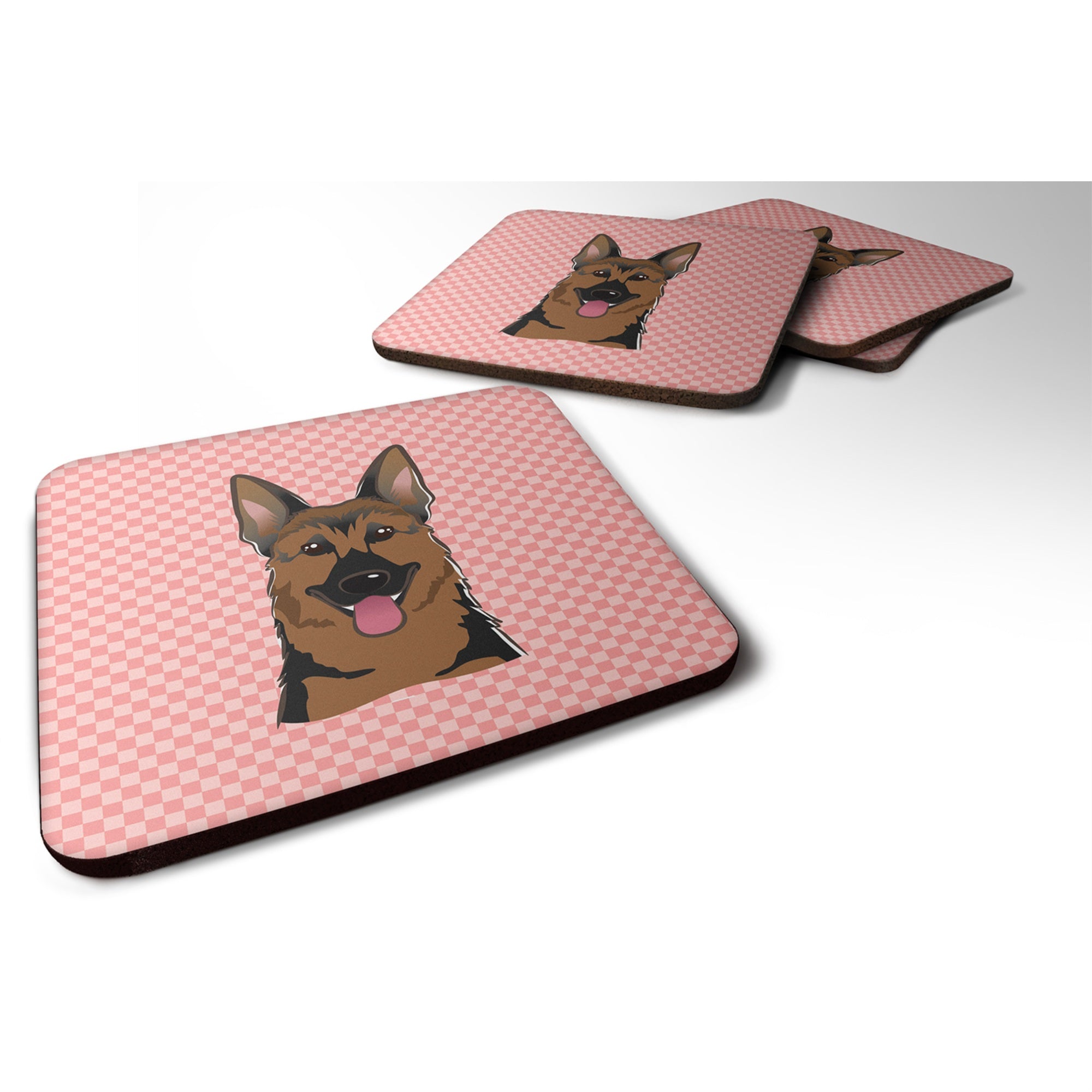 'Caroline'S Treasures Bb1211Fc Checkerboard Pink German Shepherd Foam Coaster (Set Of 4), 3.5'''' H X 3.5'''' W, Multicolor''