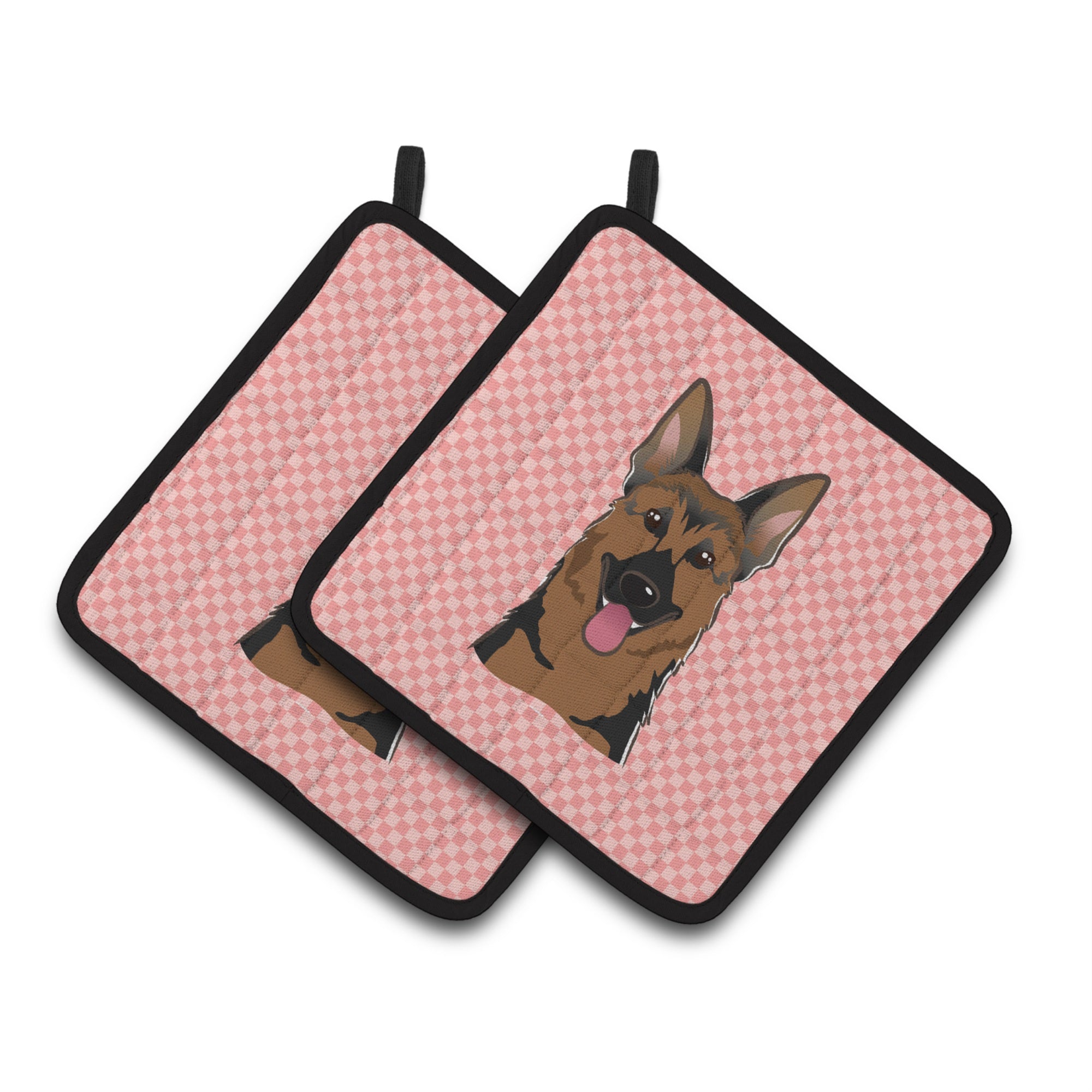 'Caroline'S Treasures Checkerboard Pink German Shepherd Pair Of Pot Holders Bb1211Pthd, 7.5Hx7.5W, Multicolor''