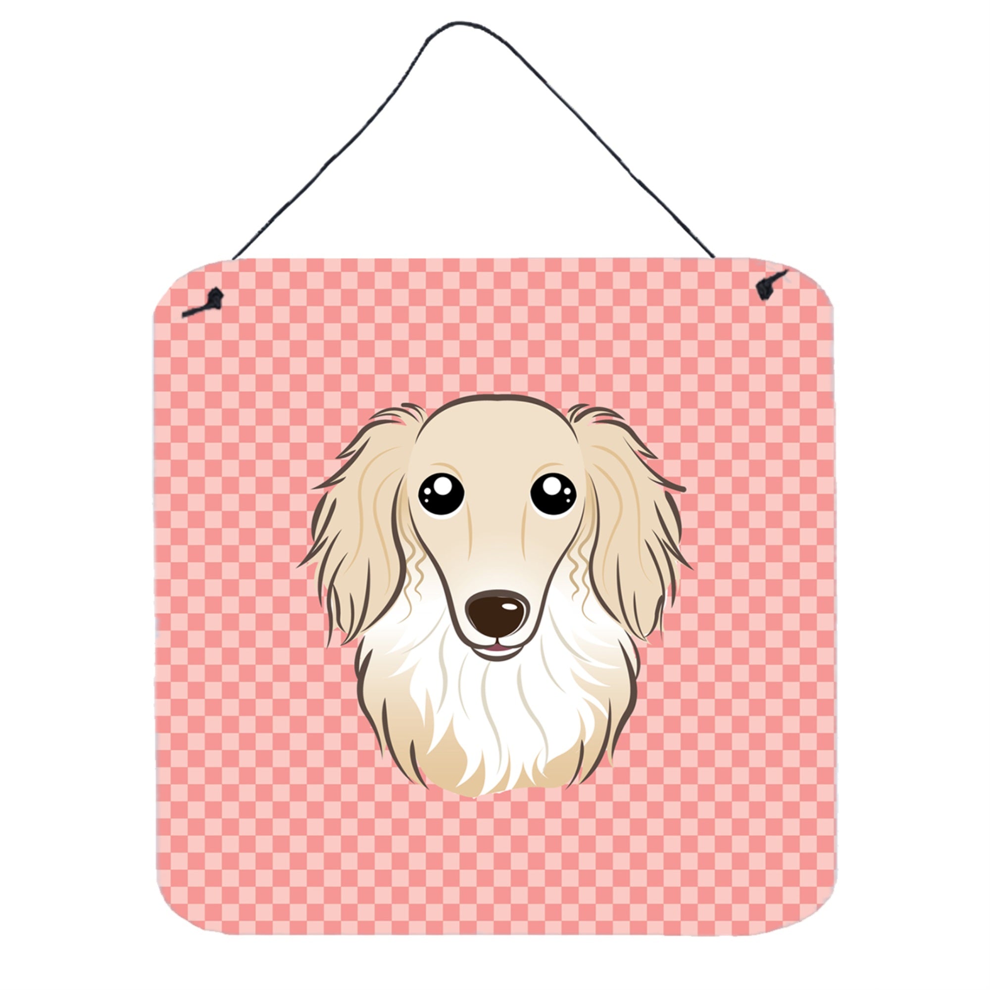 'Caroline'S Treasures Checkerboard Pink Longhair Creme Dachshund Wall Or Door Hanging Prints, 6 X 6''''''