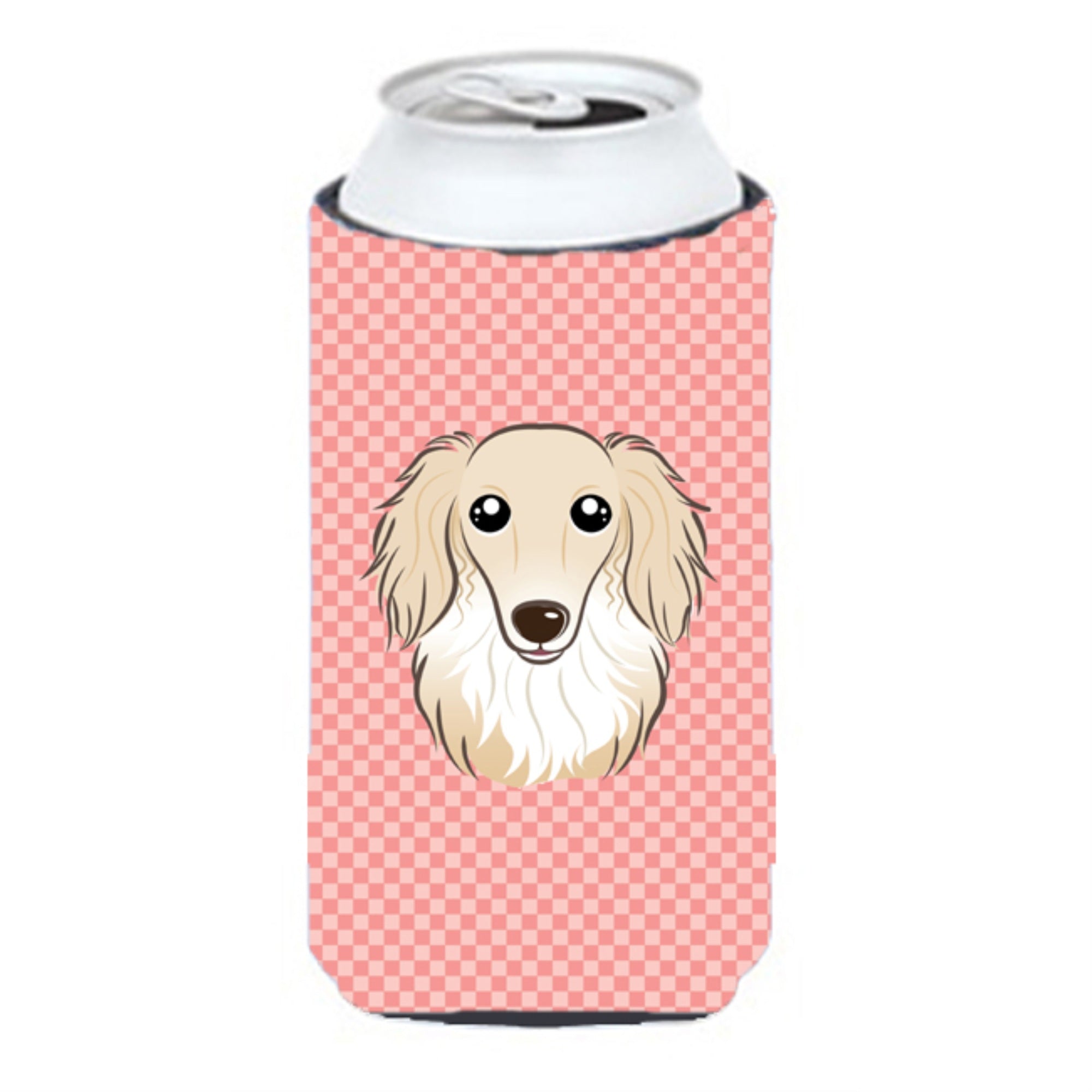 Checkerboard Pink Longhair Creme Dachshund Tall Boy Beverage Insulator Hugger Bb1212Tbc