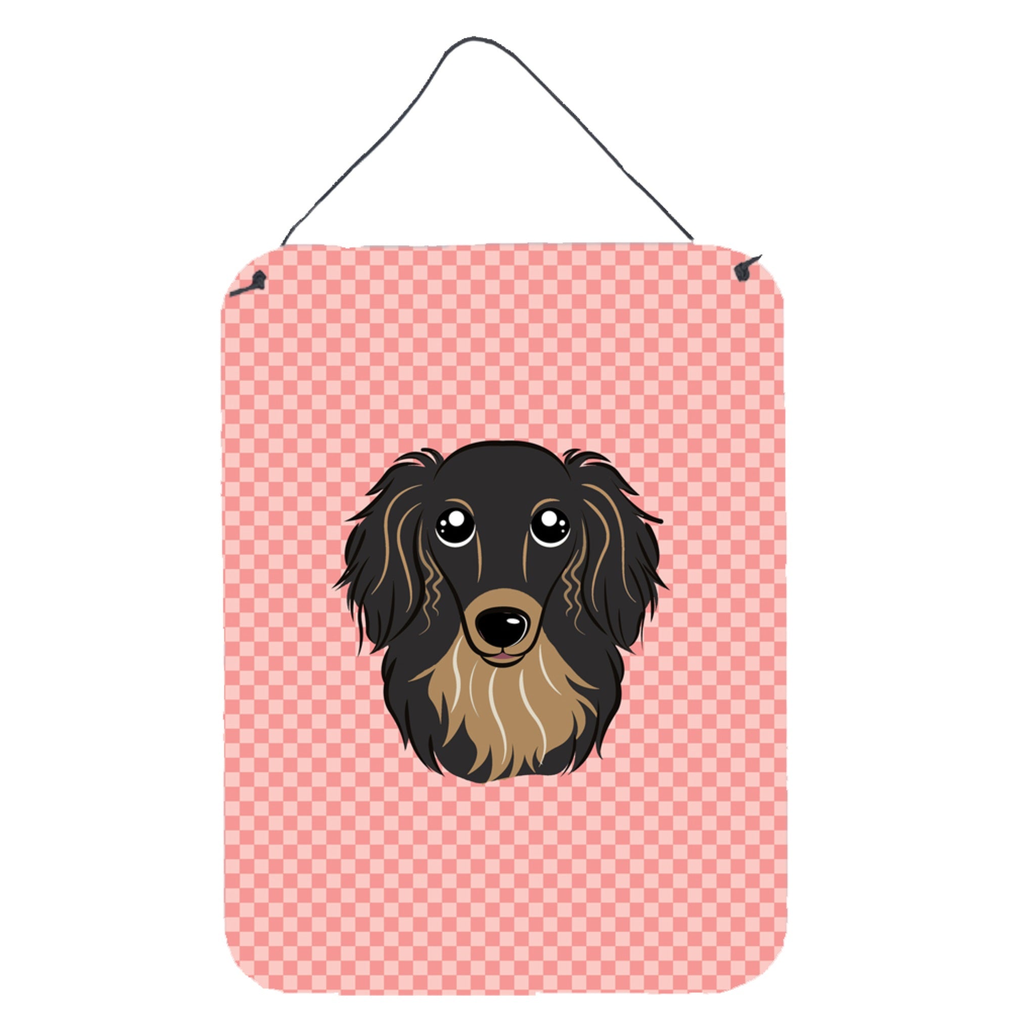 'Caroline'S Treasures Checkerboard Pink Longhair Black And Tan Dachshund Wall Or Door Hanging Prints, 16'''' X 12''''''