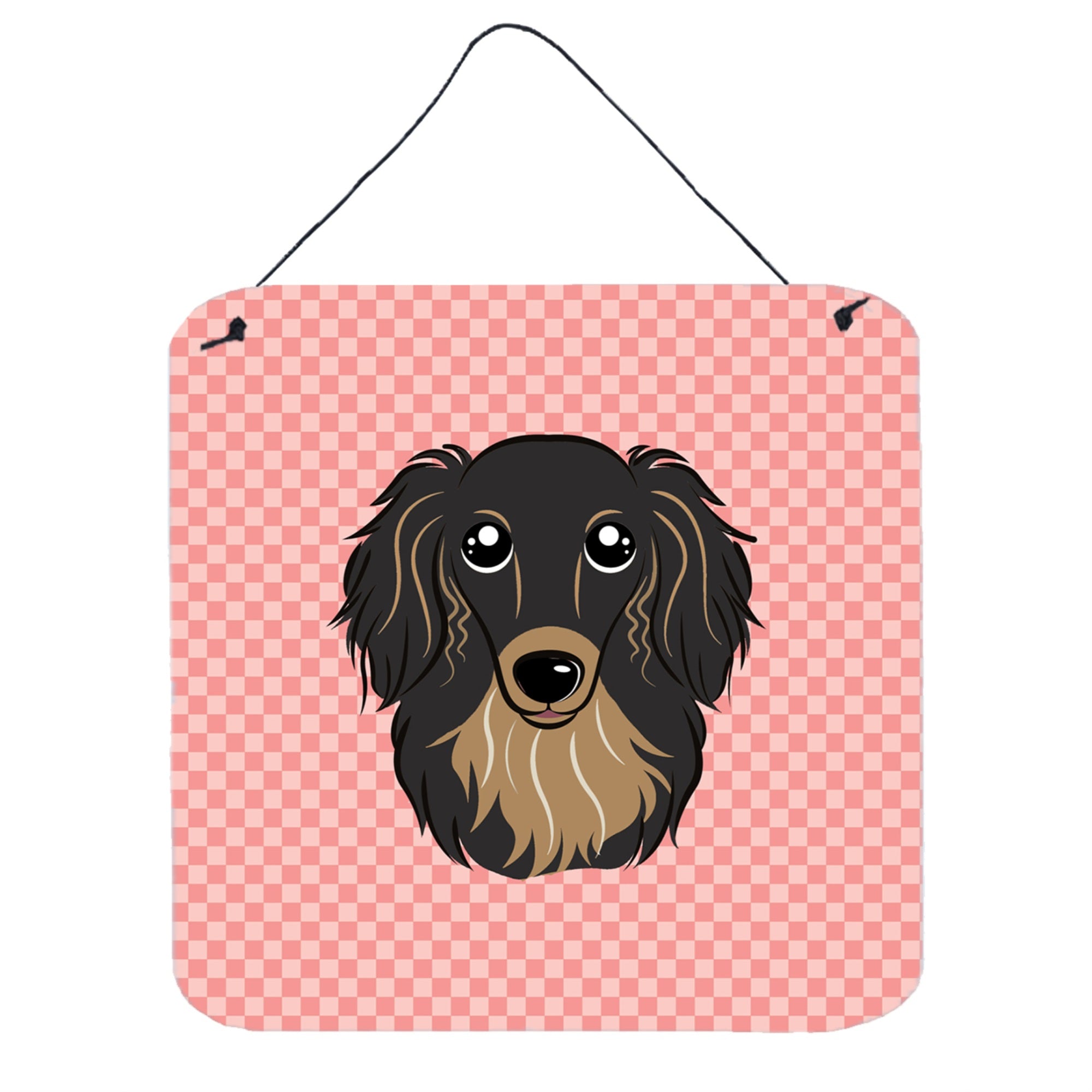 'Caroline'S Treasures Checkerboard Pink Longhair Black And Tan Dachshund Wall Or Door Hanging Prints, 6 X 6''''''