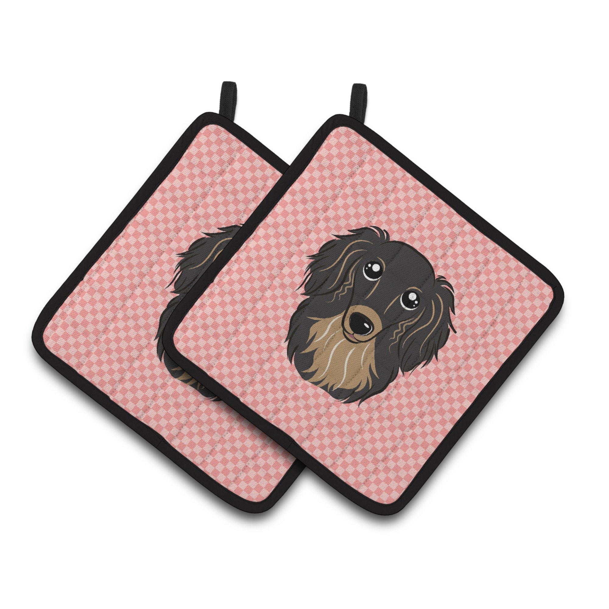 'Caroline'S Treasures Checkerboard Pink Longhair Black & Tan Dachshund Pair Of Pot Holders Bb1213Pthd, 7.5Hx7.5W, Multicolor''
