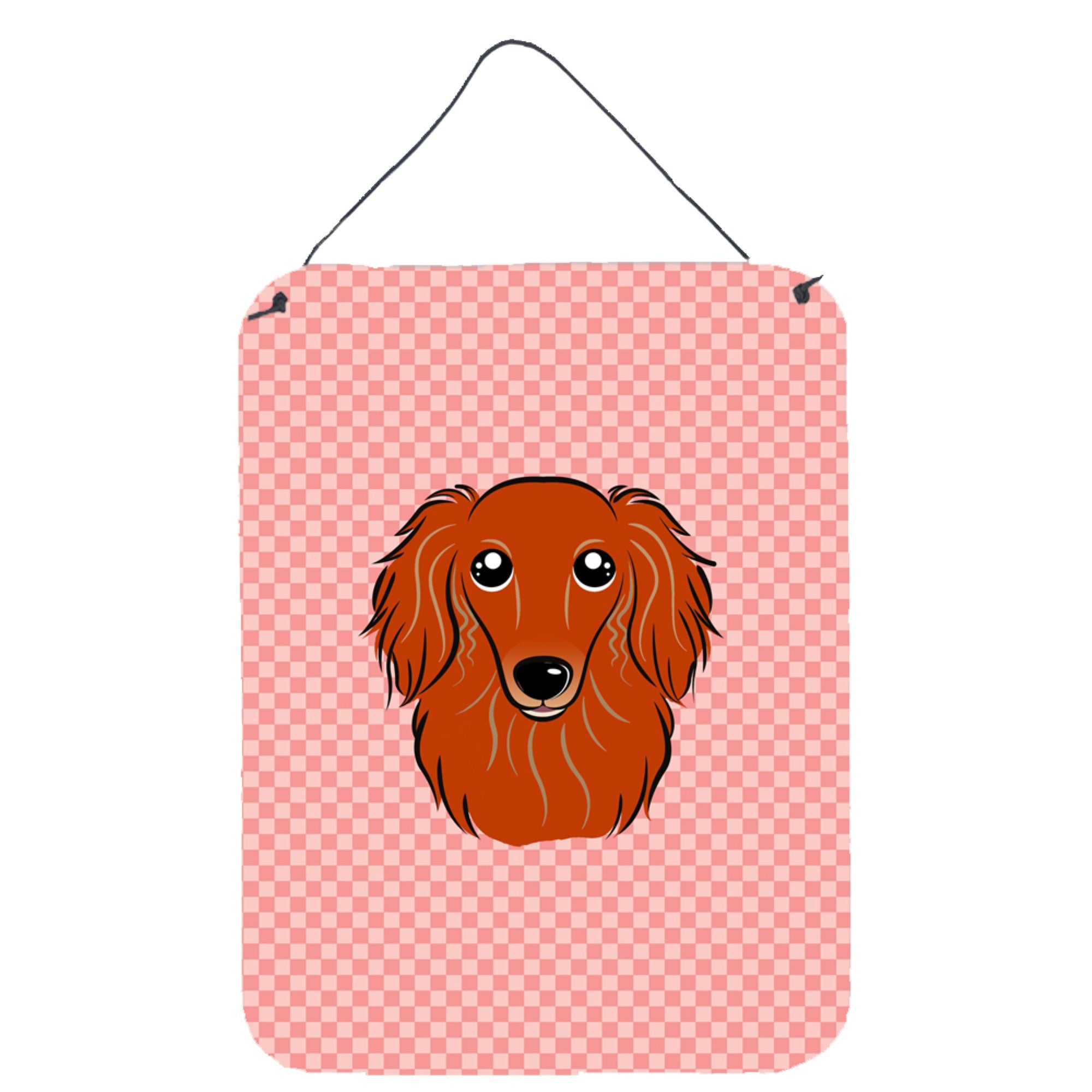 'Caroline'S Treasures Checkerboard Pink Longhair Red Dachshund Wall Or Door Hanging Prints, 16'''' X 12''''''