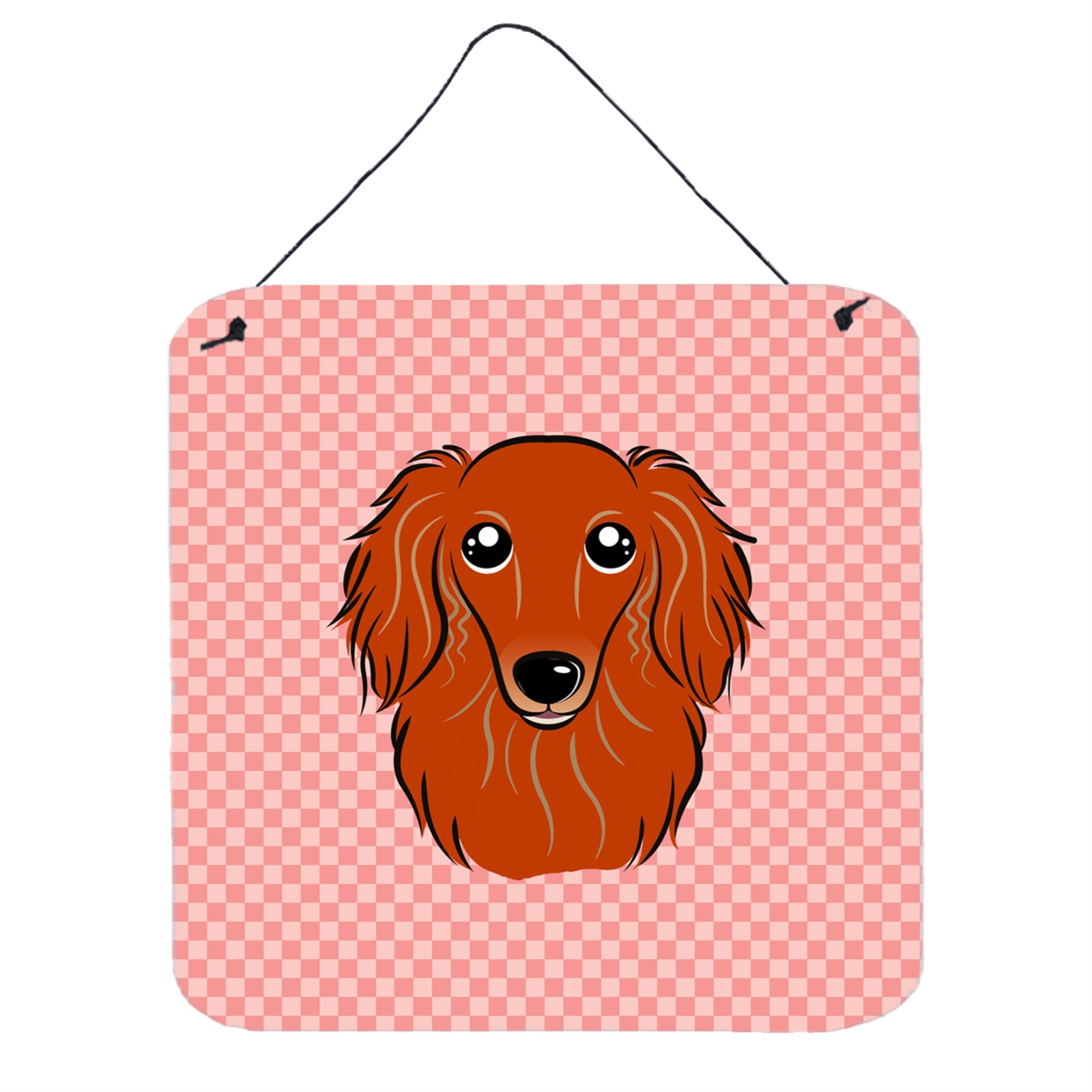 'Caroline'S Treasures Checkerboard Pink Longhair Red Dachshund Wall Or Door Hanging Prints, 6 X 6''''''