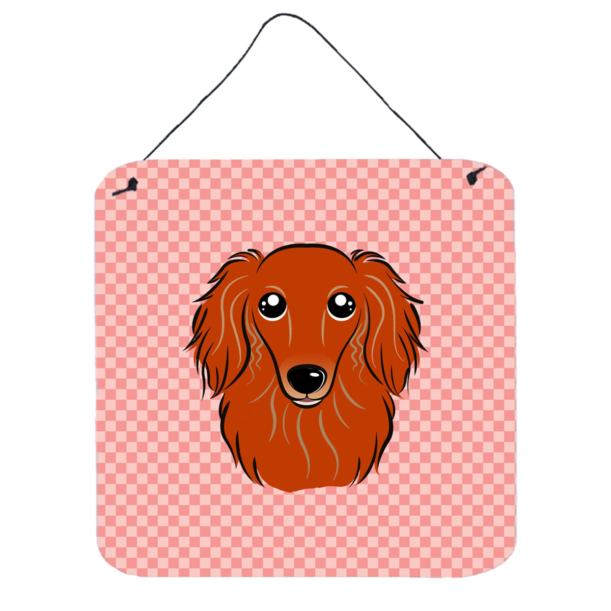 'Caroline'S Treasures Checkerboard Pink Longhair Red Dachshund Wall Or Door Hanging Prints, 6 X 6''''''