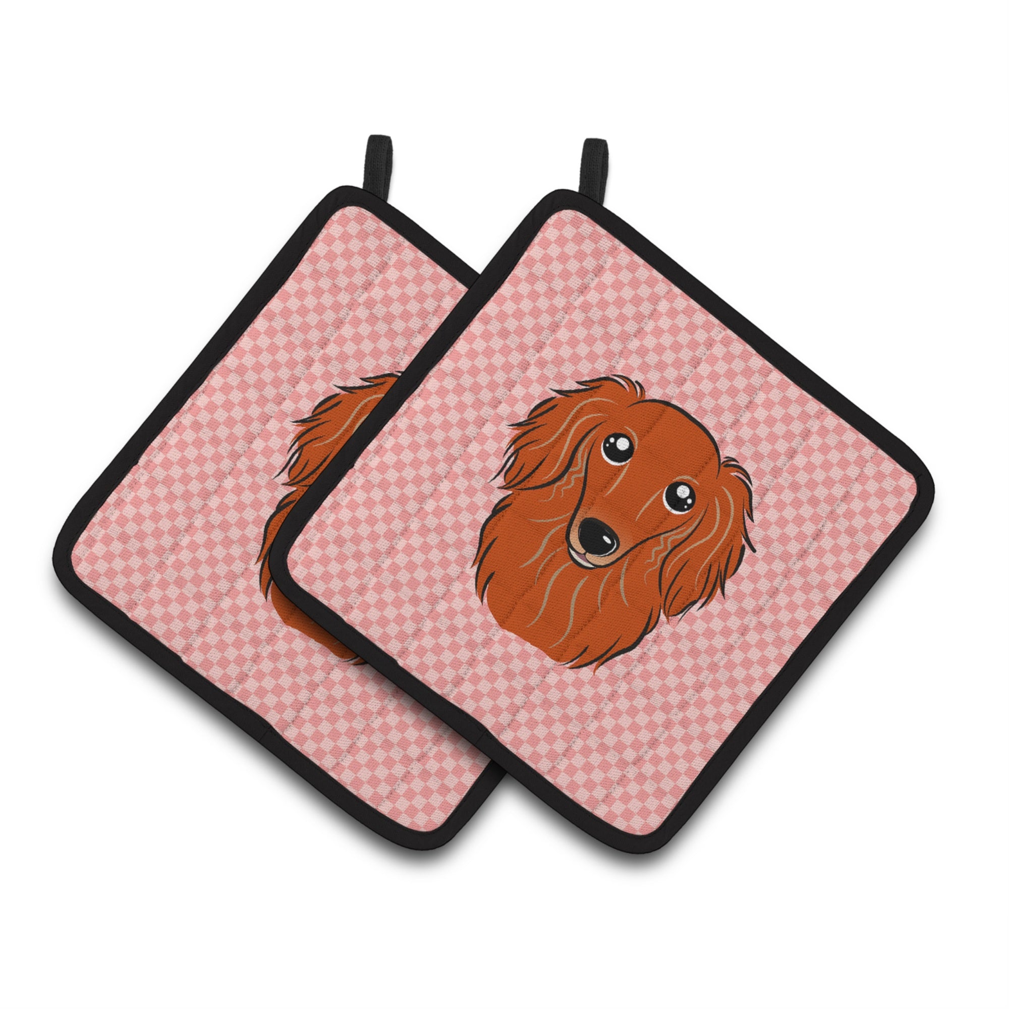 'Caroline'S Treasures Checkerboard Pink Longhair Red Dachshund Pair Of Pot Holders Bb1214Pthd, 7.5Hx7.5W, Multicolor''