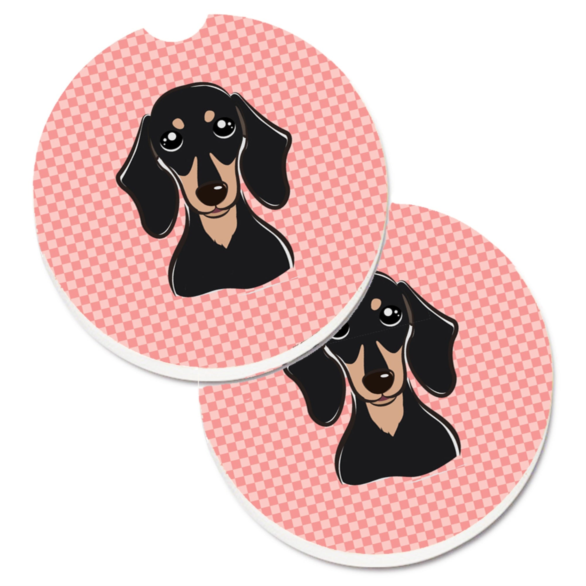 'Caroline'S Treasures Checkerboard Pink Smooth Black & Tan Dachshund Set Of 2 Cup Holder Car Coasters Bb1215Carc, 2.56, Multico