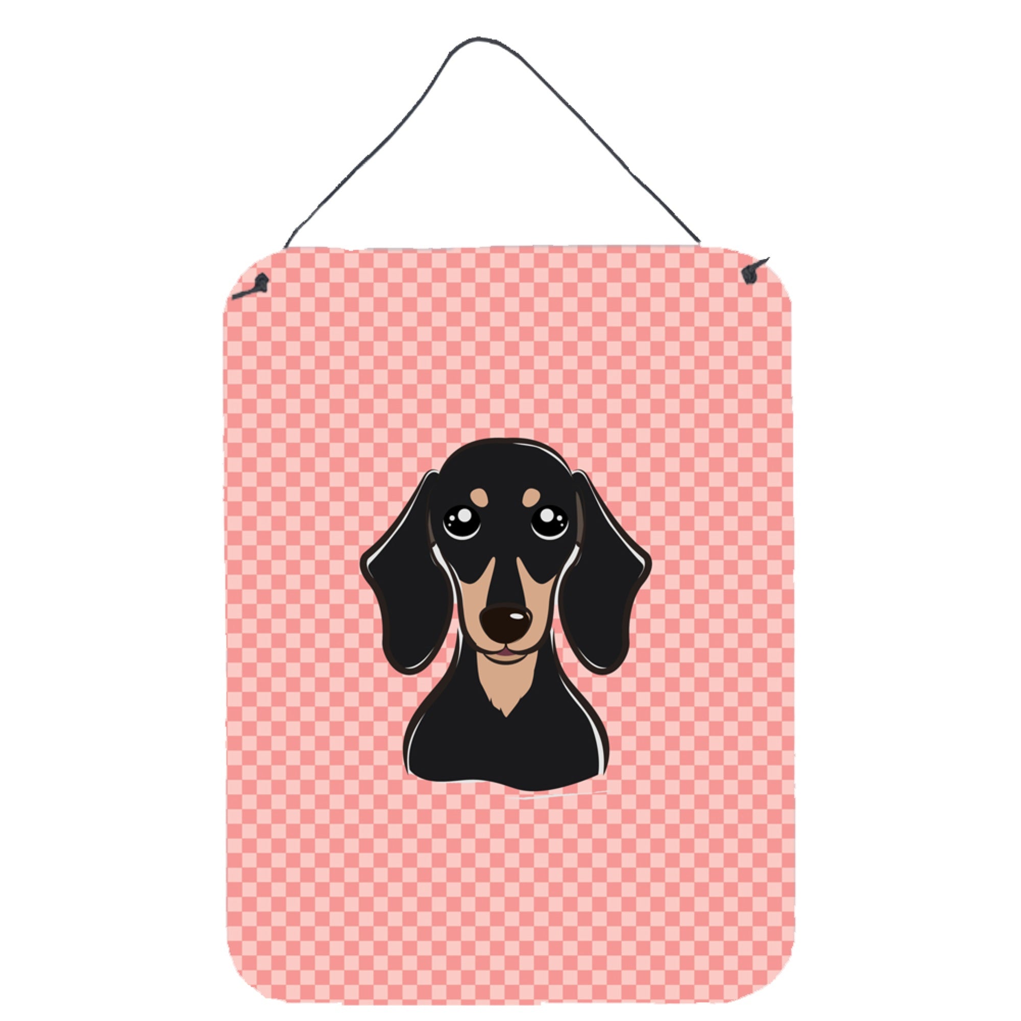'Caroline'S Treasures Checkerboard Pink Smooth Black And Tan Dachshund Wall Or Door Hanging Prints, 16'''' X 12''''''
