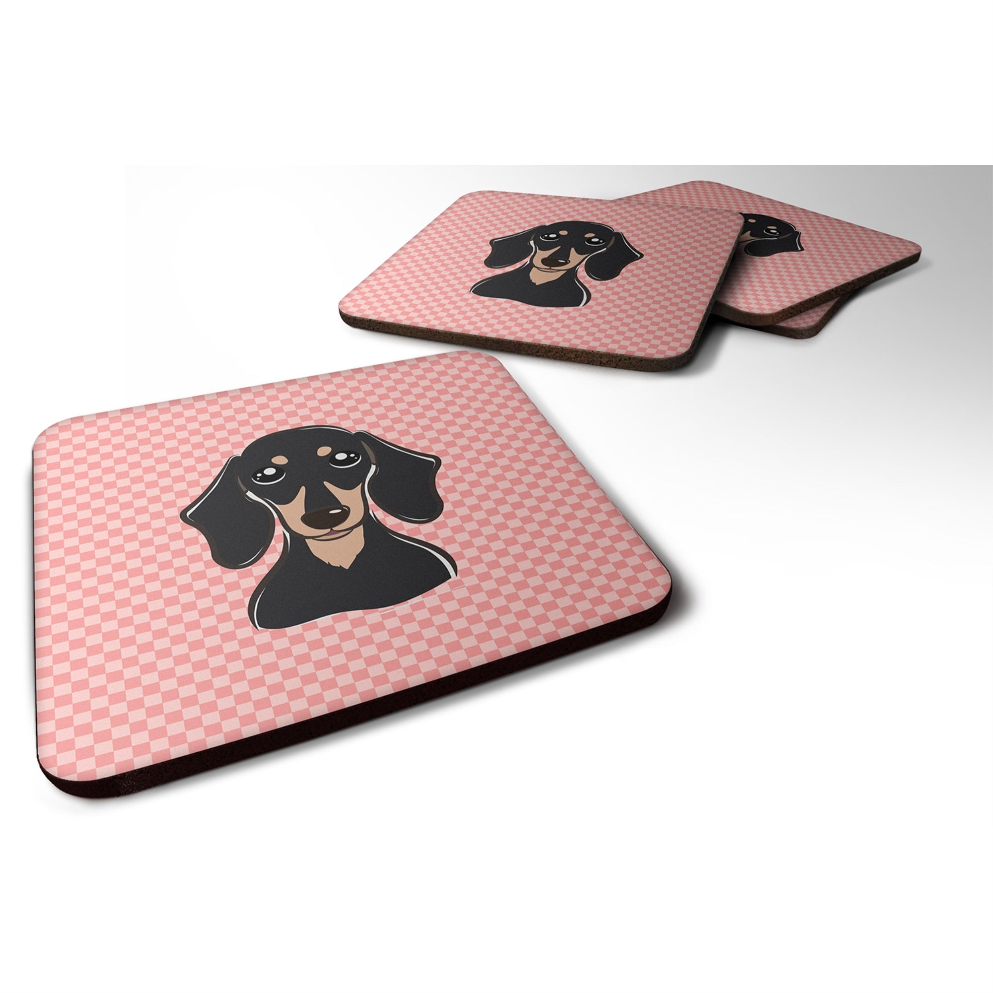 'Caroline'S Treasures Bb1215Fc Checkerboard Pink Smooth Black And Tan Dachshund Foam Coaster (Set Of 4), 3.5'''' H X 3.5'''' W,