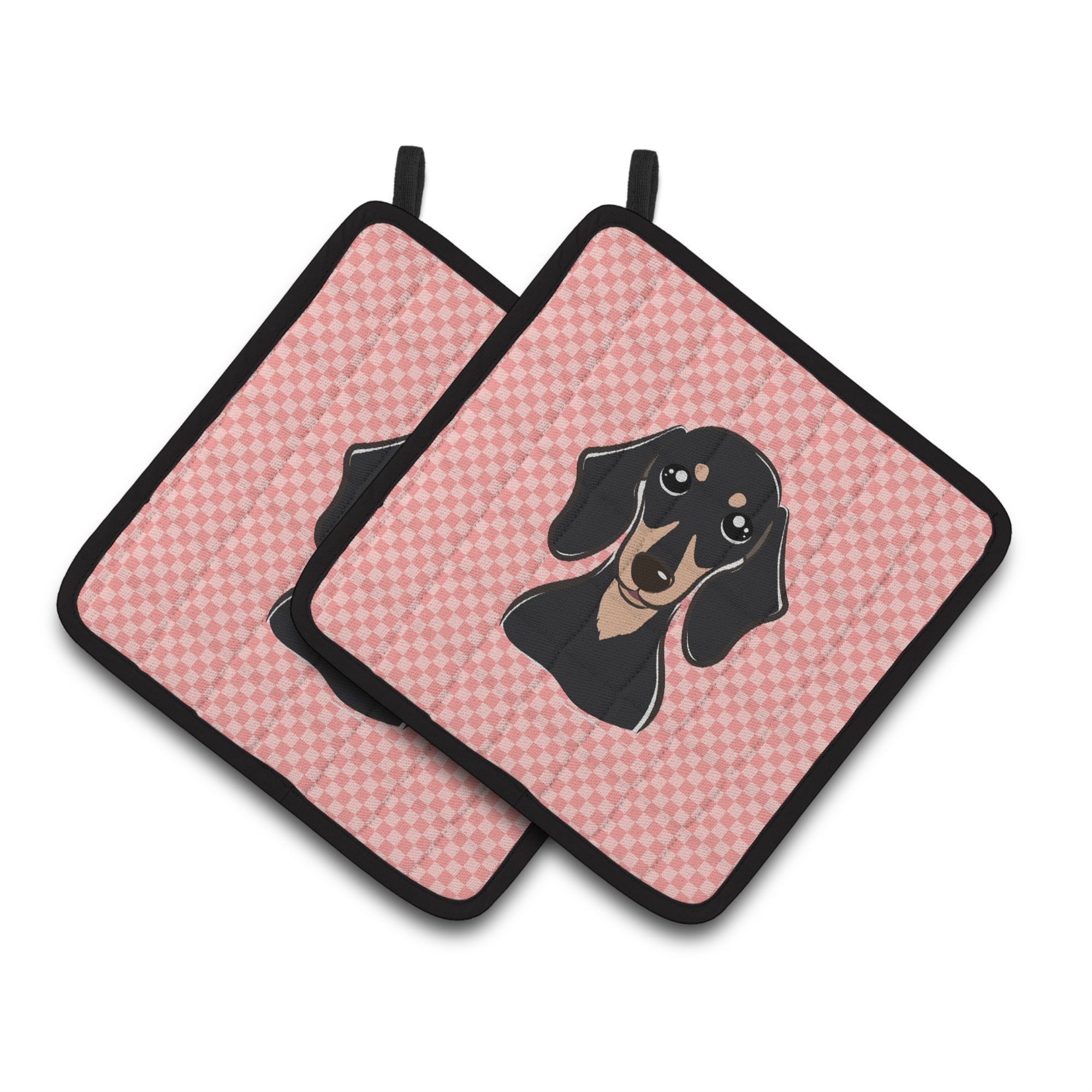 'Caroline'S Treasures Checkerboard Pink Smooth Black & Tan Dachshund Pair Of Pot Holders Bb1215Pthd, 7.5Hx7.5W, Multicolor''