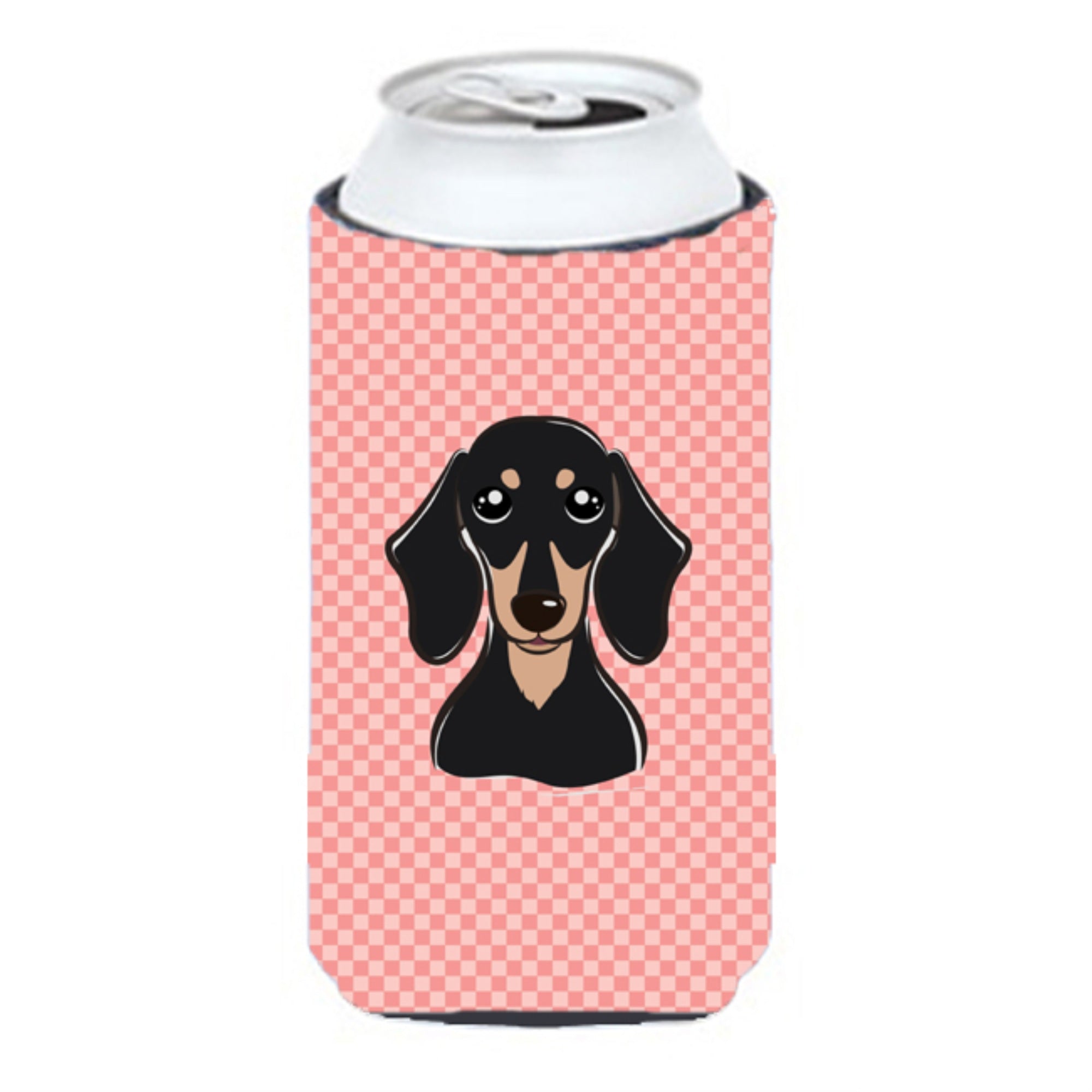 Checkerboard Pink Smooth Black And Tan Dachshund Tall Boy Beverage Insulator Hugger