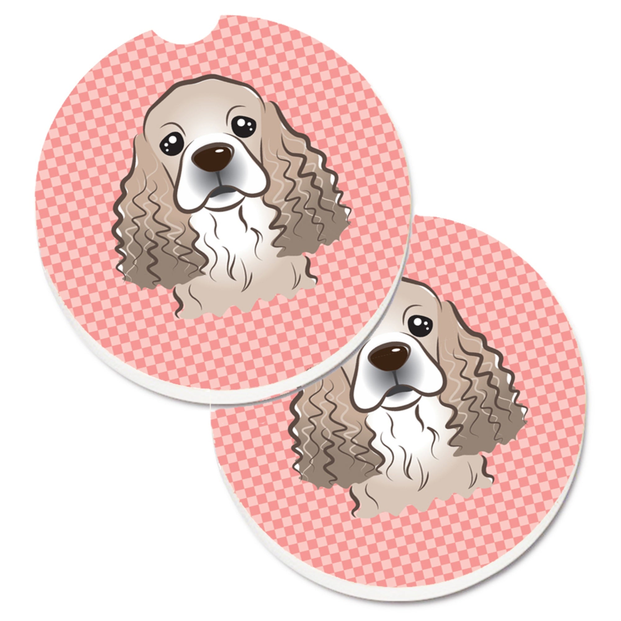 'Caroline'S Treasures Checkerboard Pink Cocker Spaniel Set Of 2 Cup Holder Car Coasters Bb1216Carc, 2.56, Multicolor''