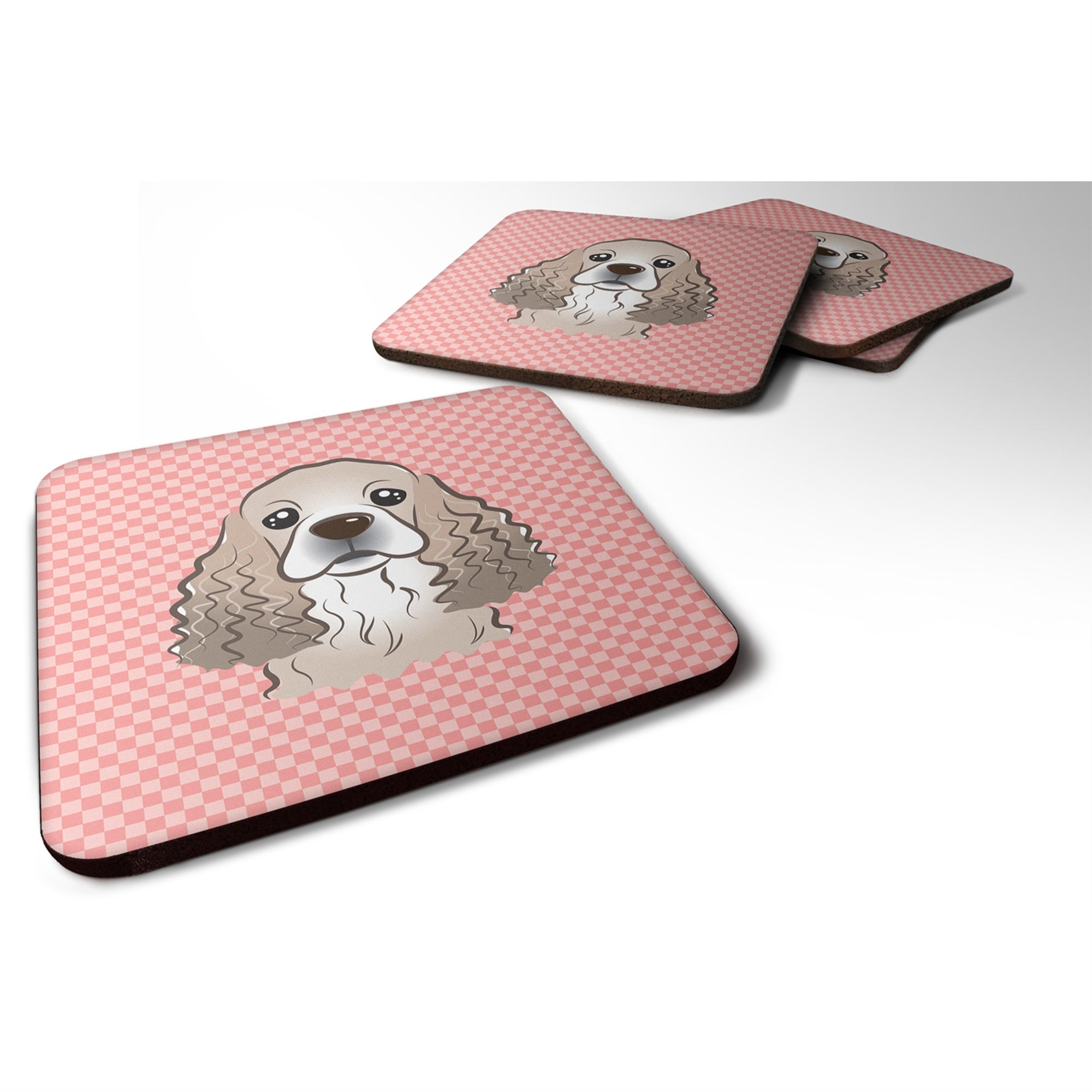 'Caroline'S Treasures Bb1216Fc Checkerboard Pink Cocker Spaniel Foam Coaster (Set Of 4), 3.5'''' H X 3.5'''' W, Multicolor''