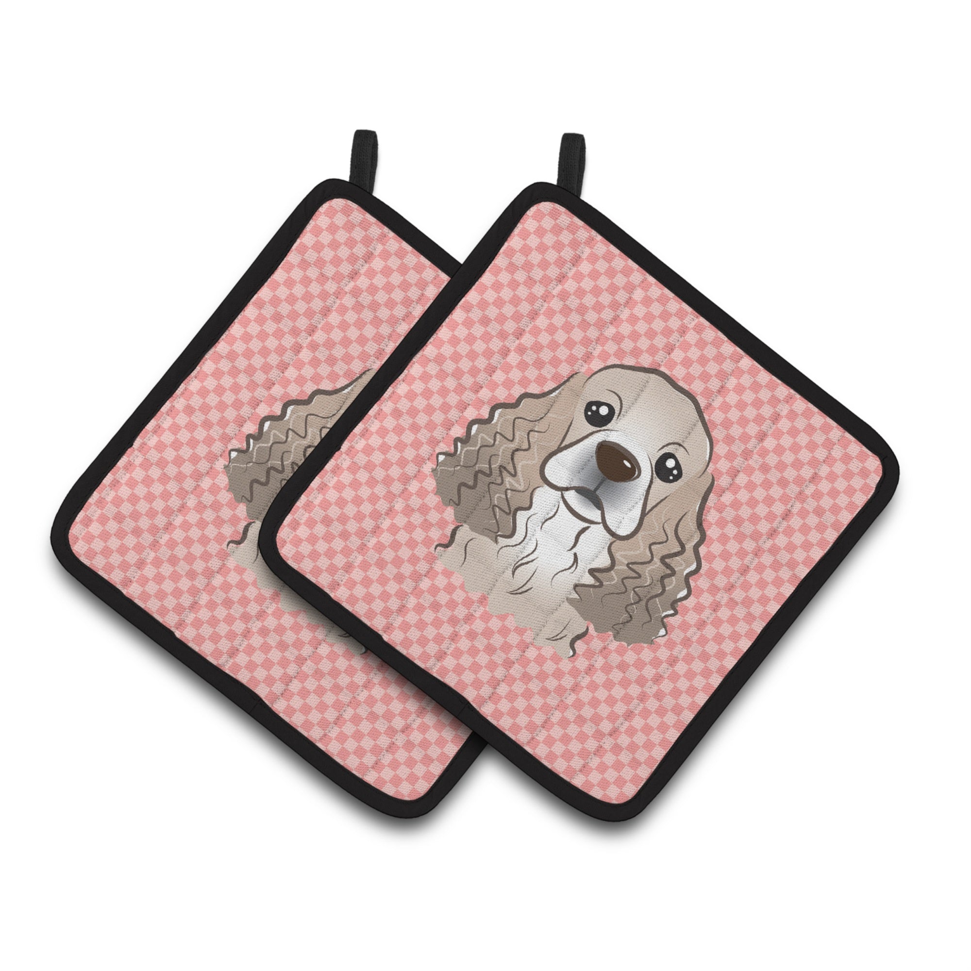 'Caroline'S Treasures Checkerboard Pink Cocker Spaniel Pair Of Pot Holders Bb1216Pthd, 7.5Hx7.5W, Multicolor''