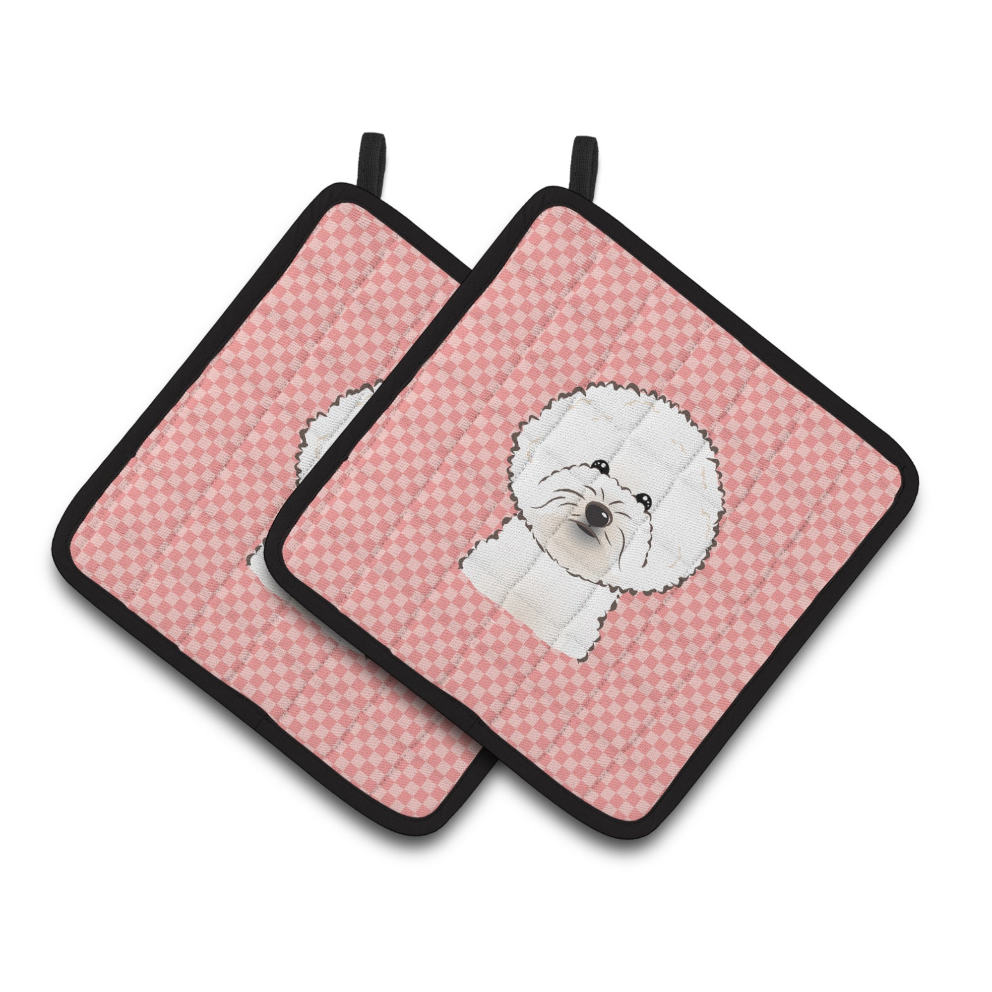 'Caroline'S Treasures Checkerboard Pink Bichon Frise Pair Of Pot Holders Bb1217Pthd, 7.5Hx7.5W, Multicolor''