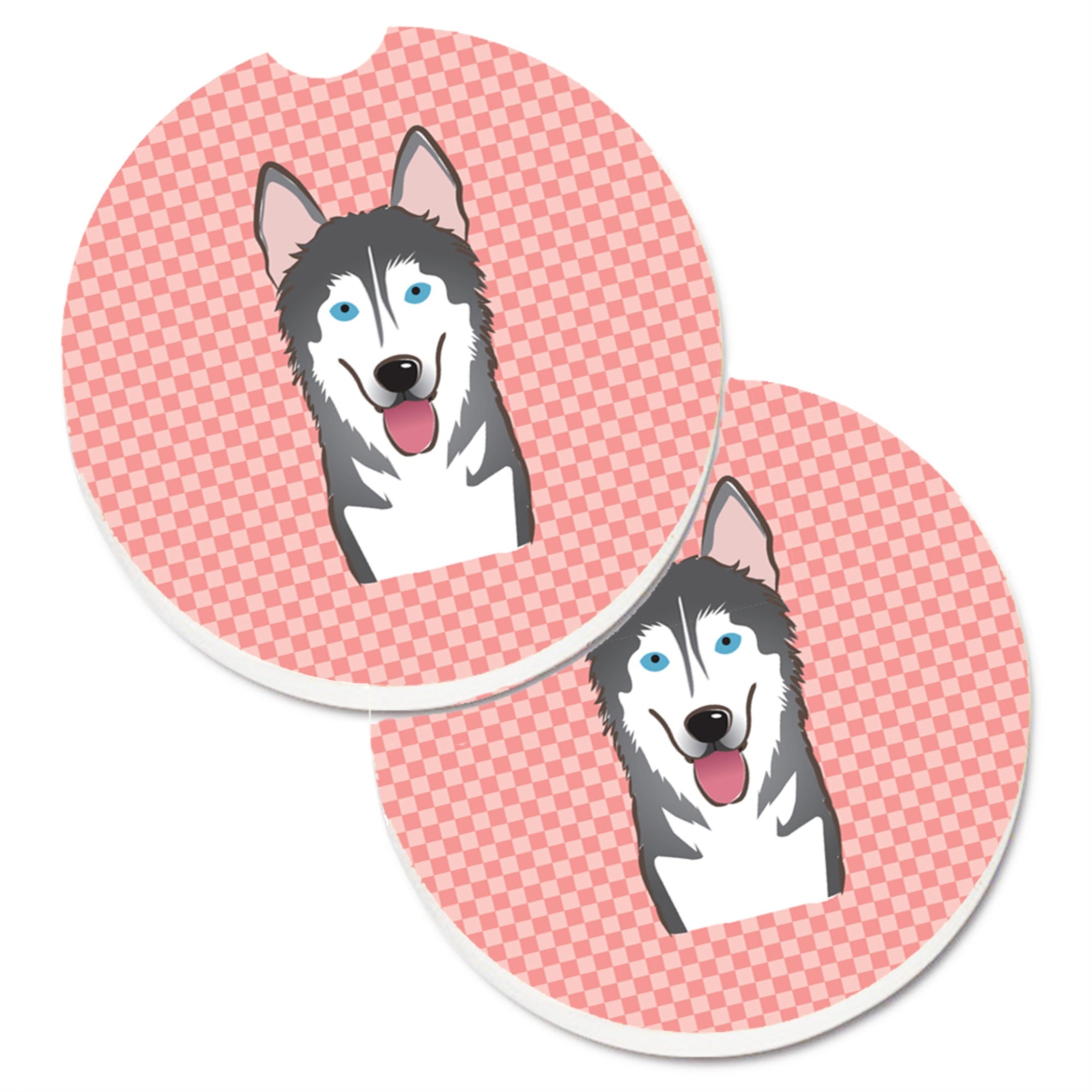 'Caroline'S Treasures Checkerboard Pink Alaskan Malamute Set Of 2 Cup Holder Car Coasters Bb1218Carc, 2.56, Multicolor''