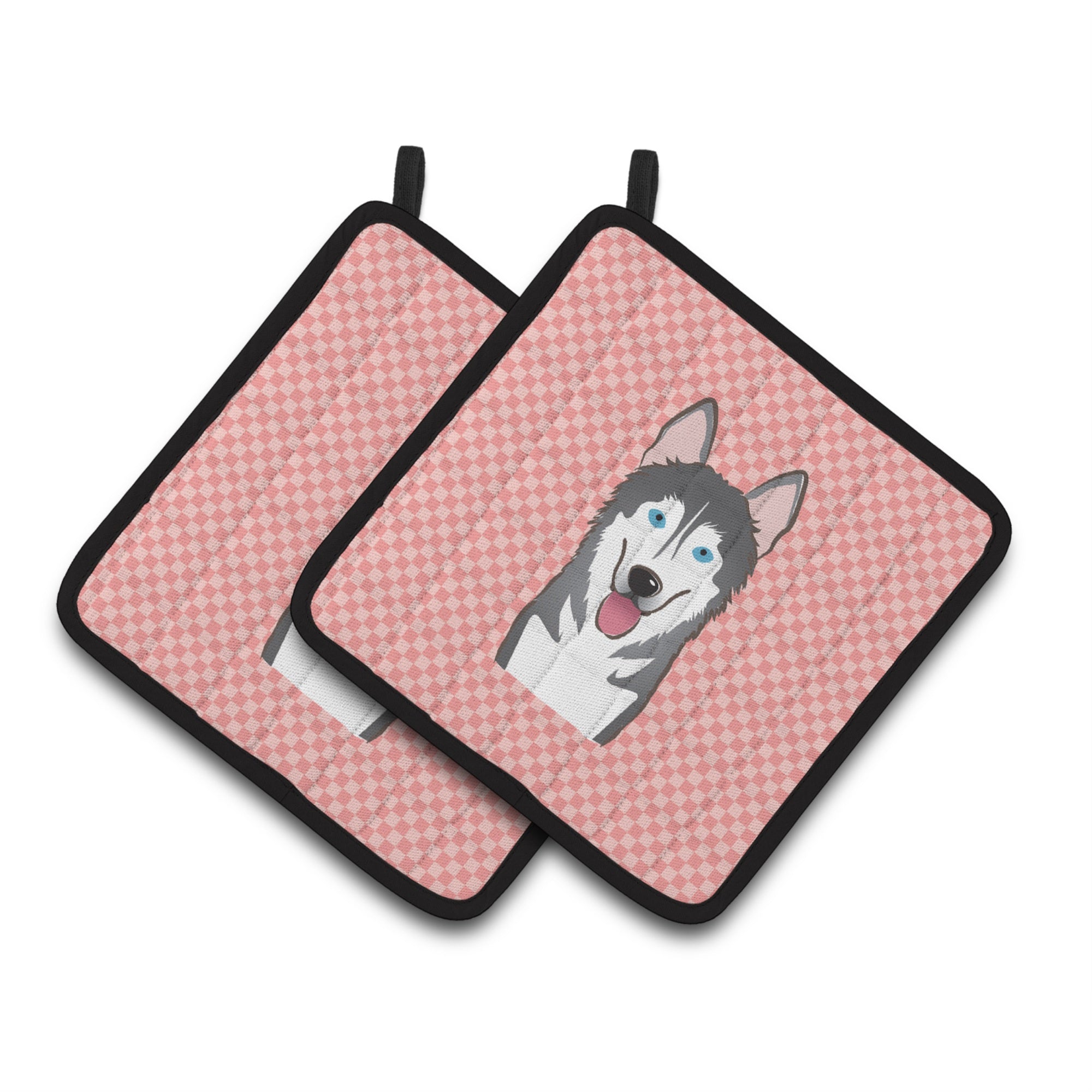 'Caroline'S Treasures Checkerboard Pink Alaskan Malamute Pair Of Pot Holders Bb1218Pthd, 7.5Hx7.5W, Multicolor''