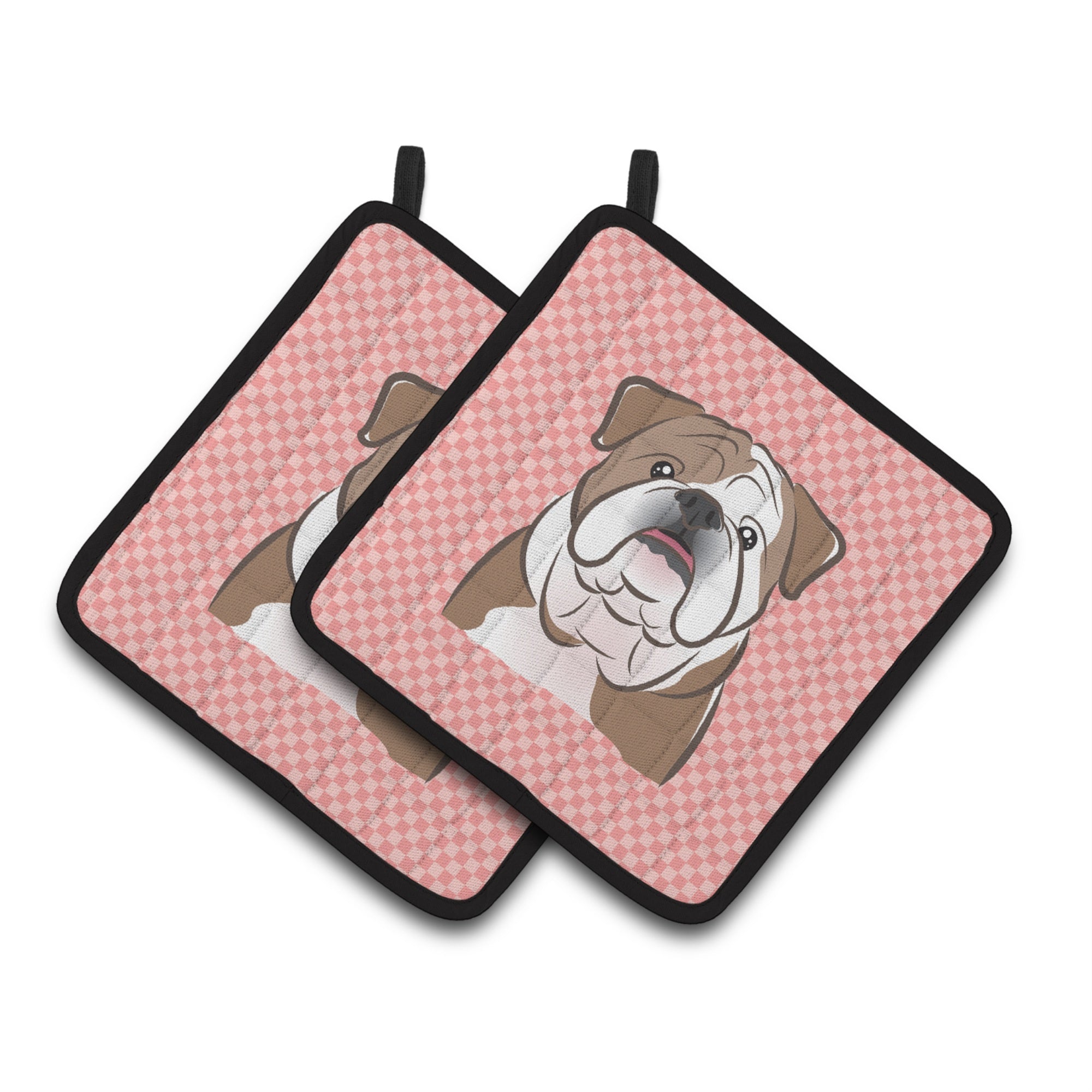 'Caroline'S Treasures Checkerboard Pink English Bulldog Pair Of Pot Holders Bb1219Pthd, 7.5Hx7.5W, Multicolor''
