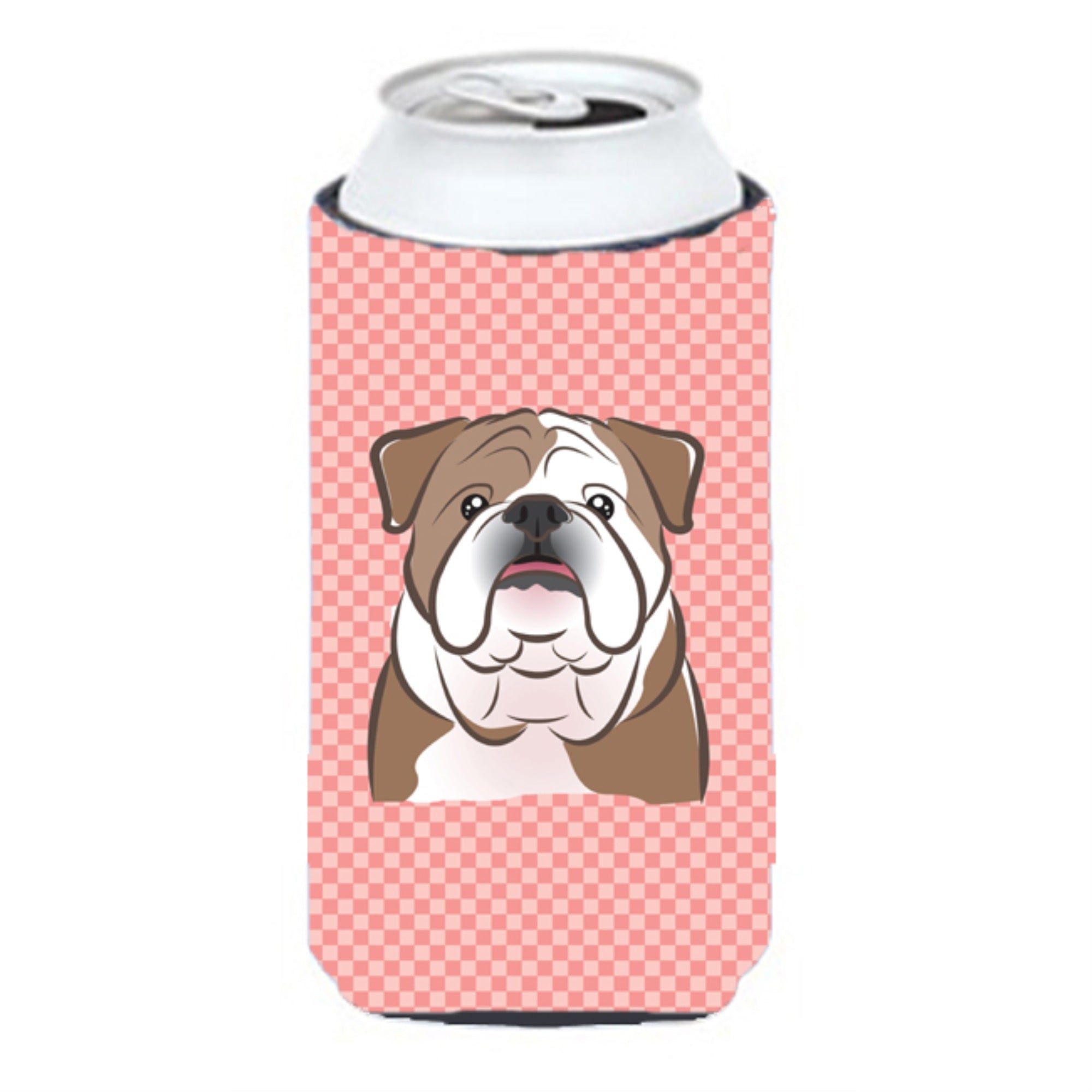 Checkerboard Pink English Bulldog  Tall Boy Beverage Insulator Hugger Bb1219Tbc