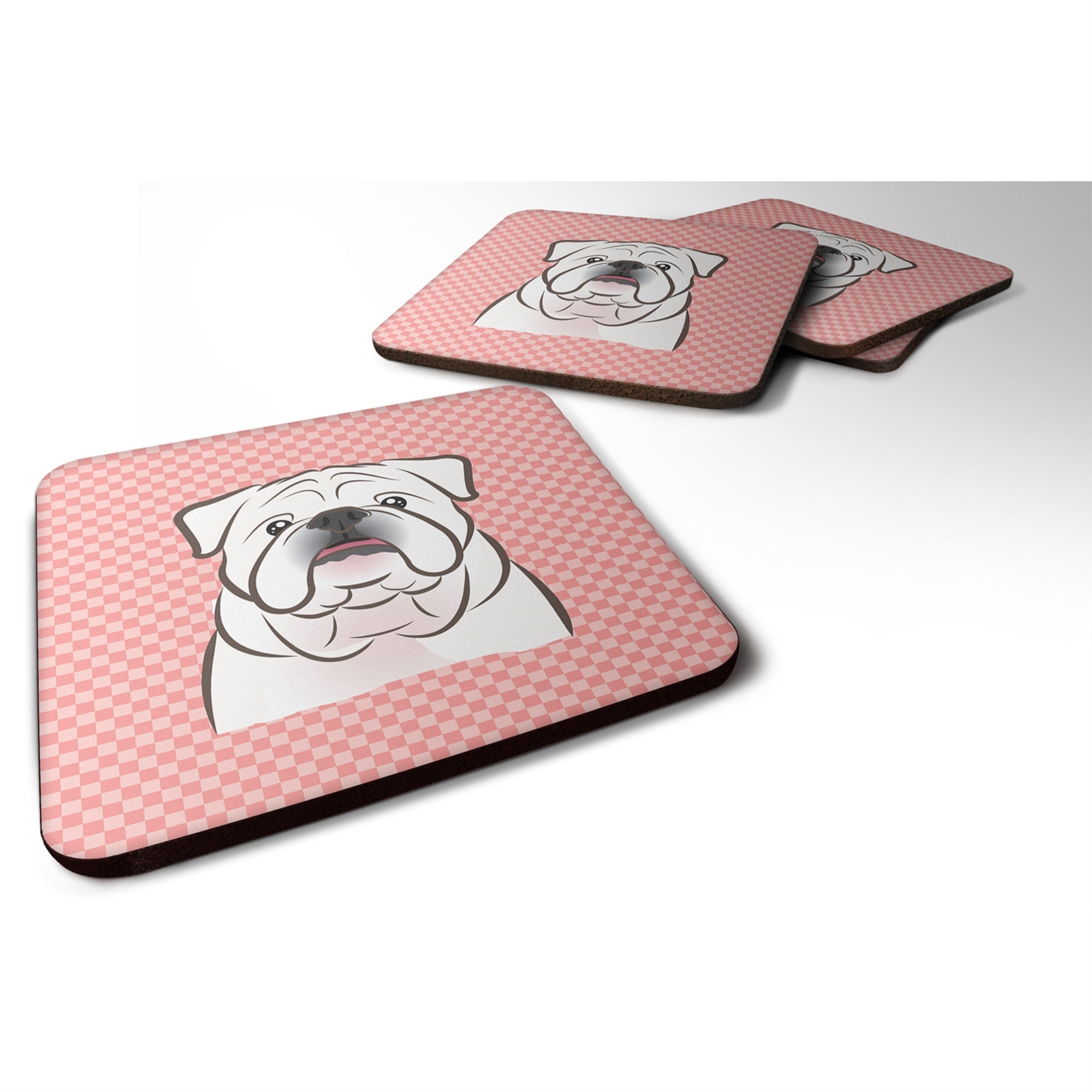 'Caroline'S Treasures Bb1220Fc Checkerboard Pink White English Bulldog Foam Coaster (Set Of 4), 3.5'''' H X 3.5'''' W, Multicol