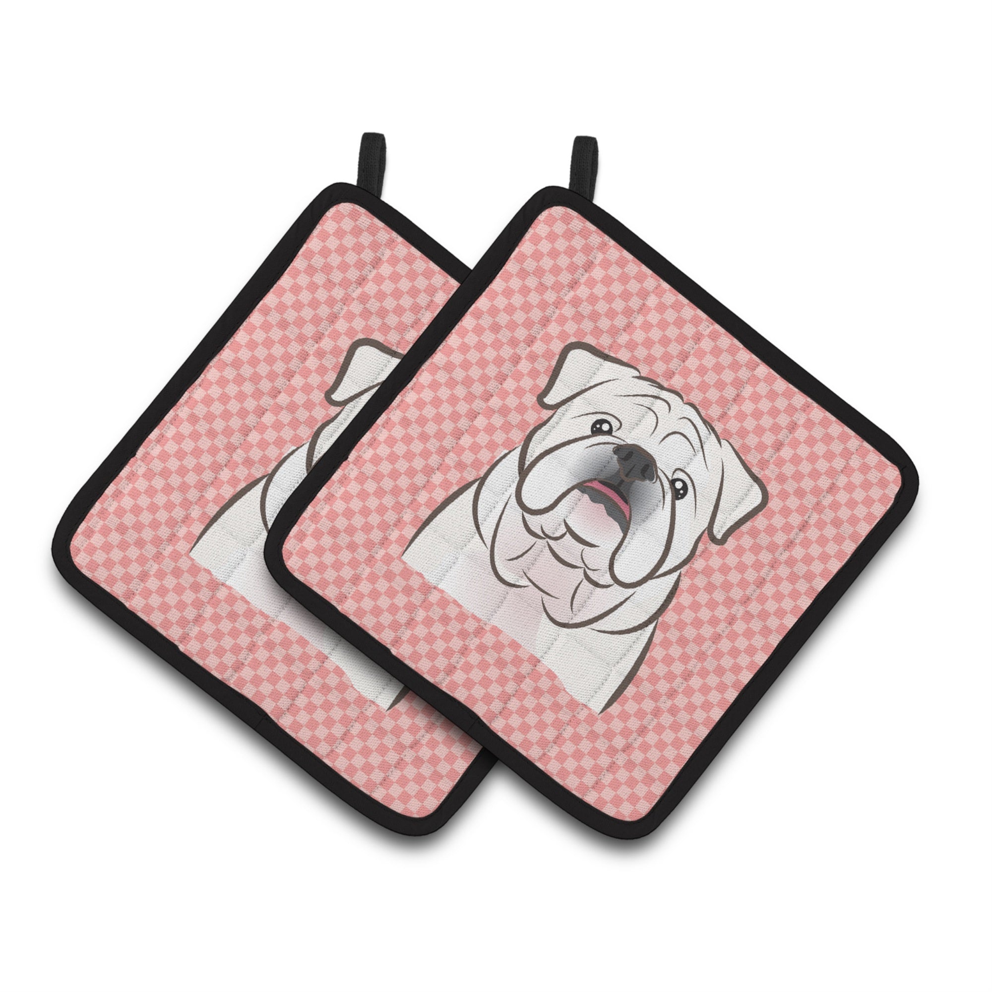 'Caroline'S Treasures Checkerboard Pink White English Bulldog Pair Of Pot Holders Bb1220Pthd, 7.5Hx7.5W, Multicolor''
