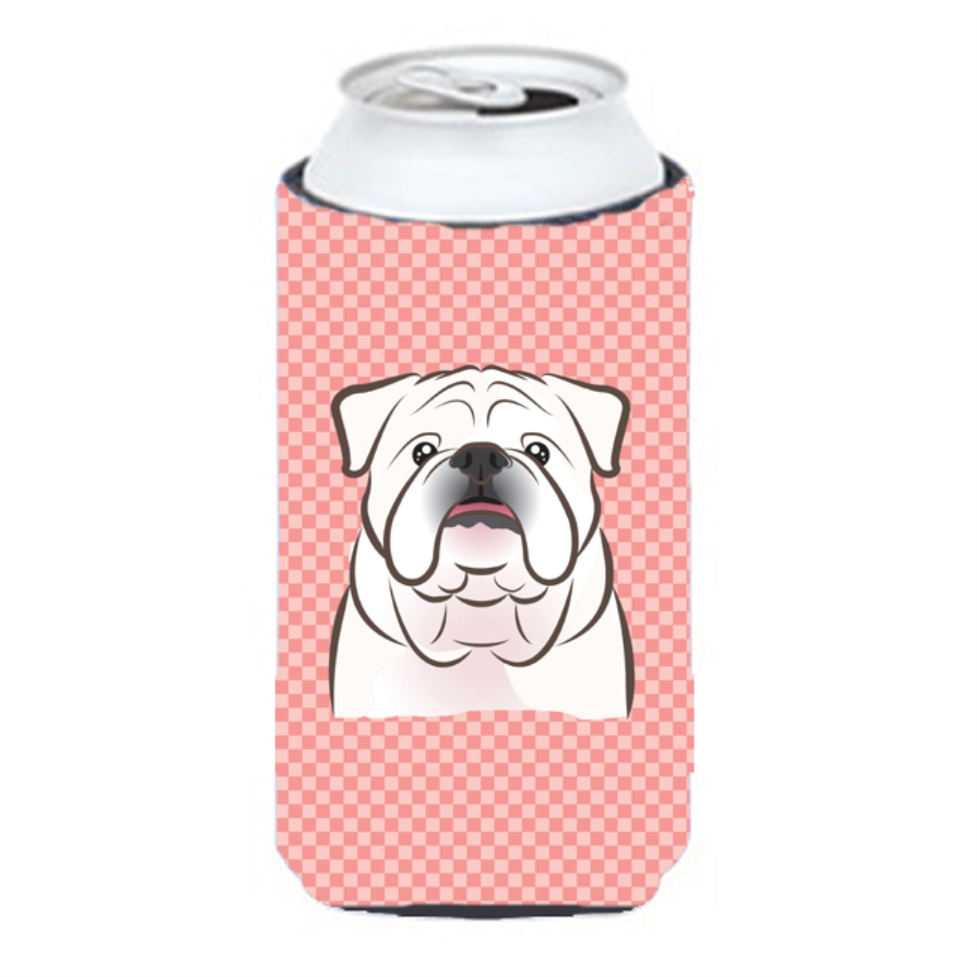 Checkerboard Pink White English Bulldog  Tall Boy Beverage Insulator Hugger Bb1220Tbc