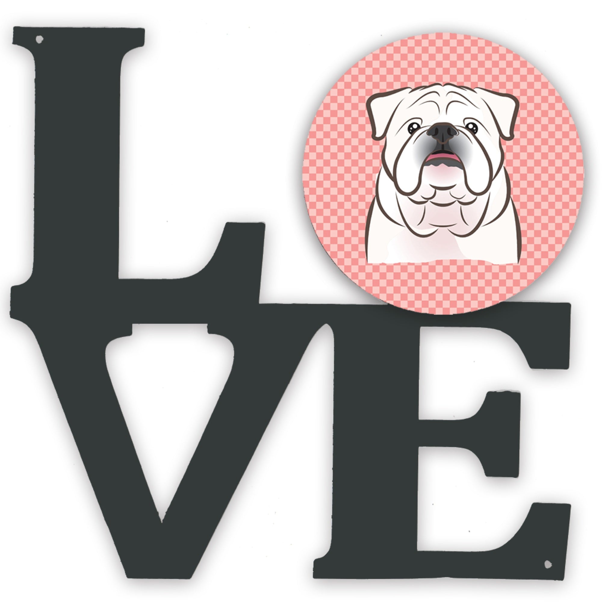'Caroline'S Treasures Checkerboard Pink White English Bulldog Metal Artwork Love Wall-Decor, Multicolor''