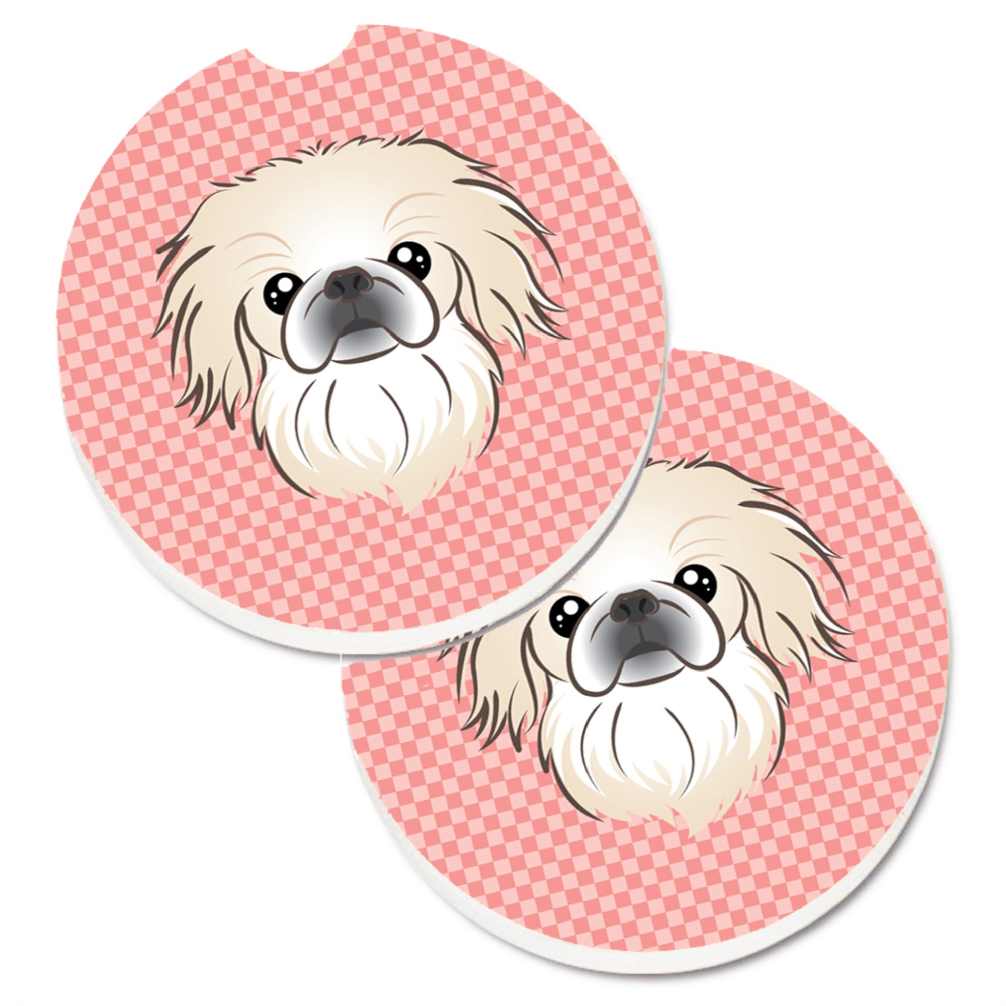 'Caroline'S Treasures Checkerboard Pink Pekingese Set Of 2 Cup Holder Car Coasters Bb1221Carc, 2.56, Multicolor''