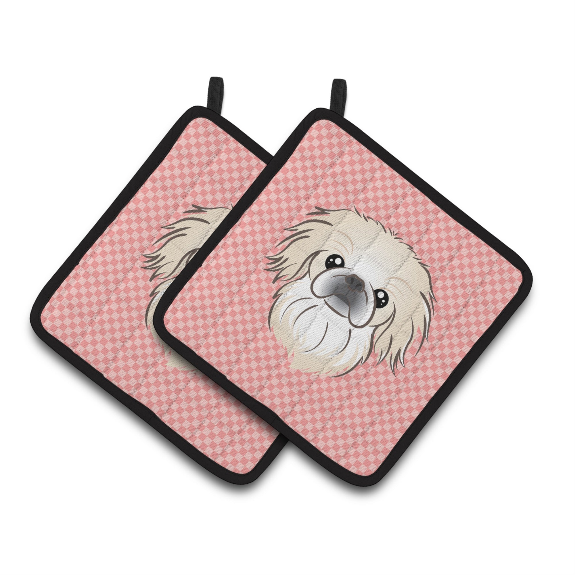 'Caroline'S Treasures Checkerboard Pink Pekingese Pair Of Pot Holders Bb1221Pthd, 7.5Hx7.5W, Multicolor''