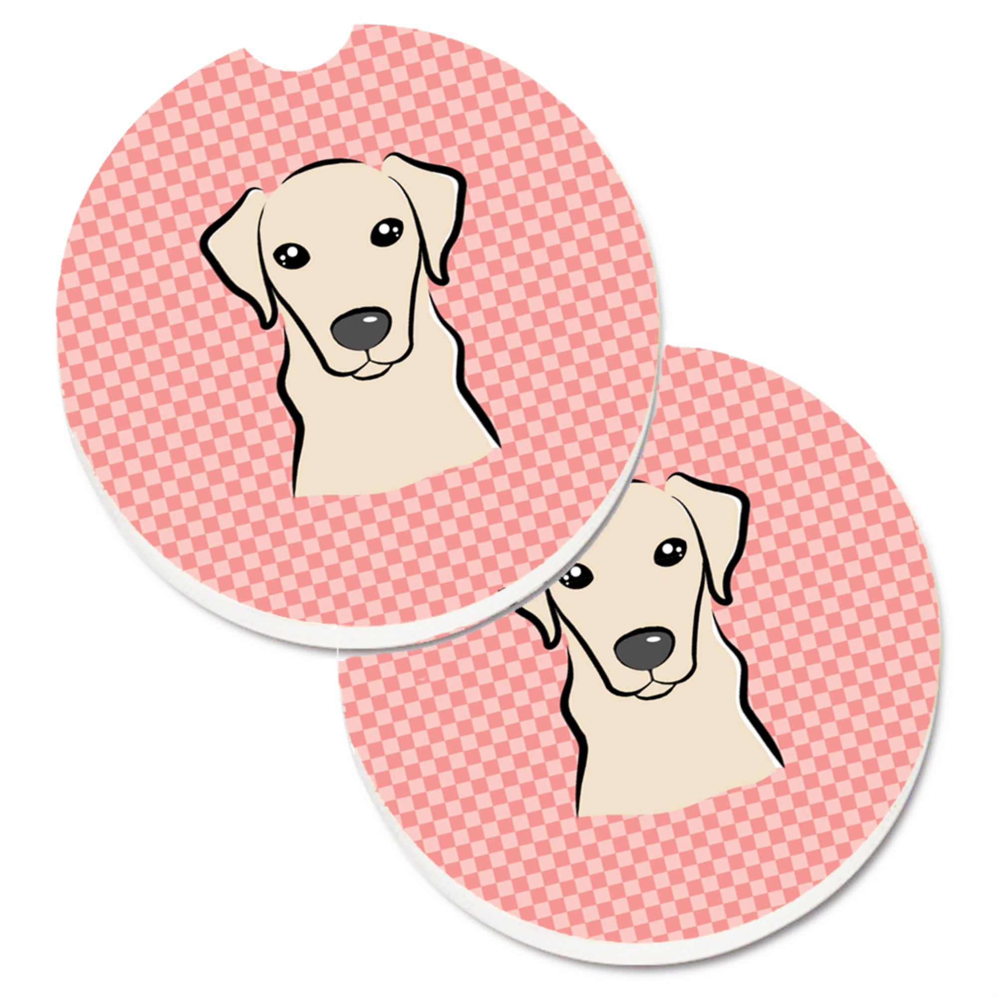 'Caroline'S Treasures Checkerboard Pink Yellow Labrador Set Of 2 Cup Holder Car Coasters Bb1222Carc, 2.56, Multicolor''