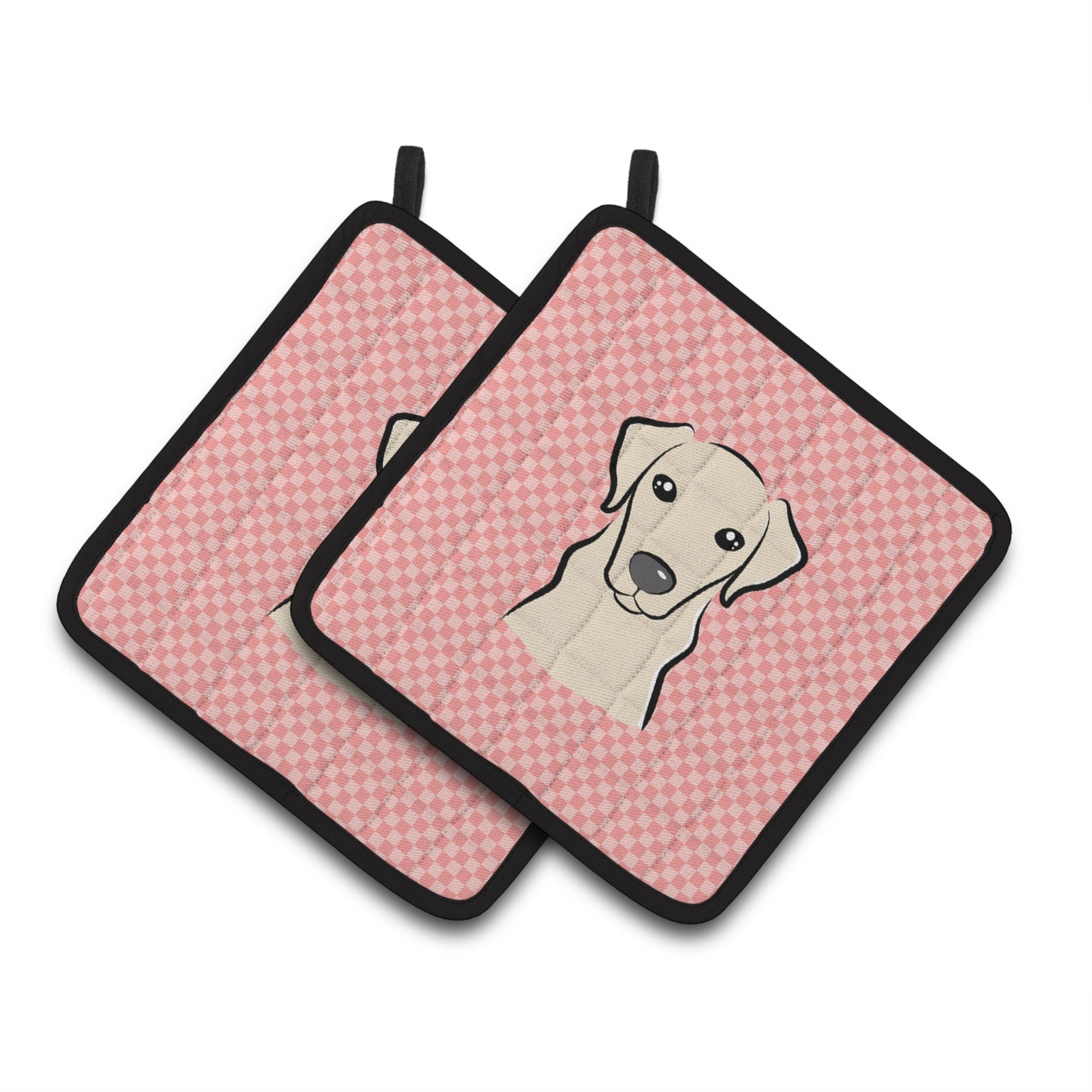 'Caroline'S Treasures Checkerboard Pink Yellow Labrador Pair Of Pot Holders Bb1222Pthd, 7.5Hx7.5W, Multicolor''