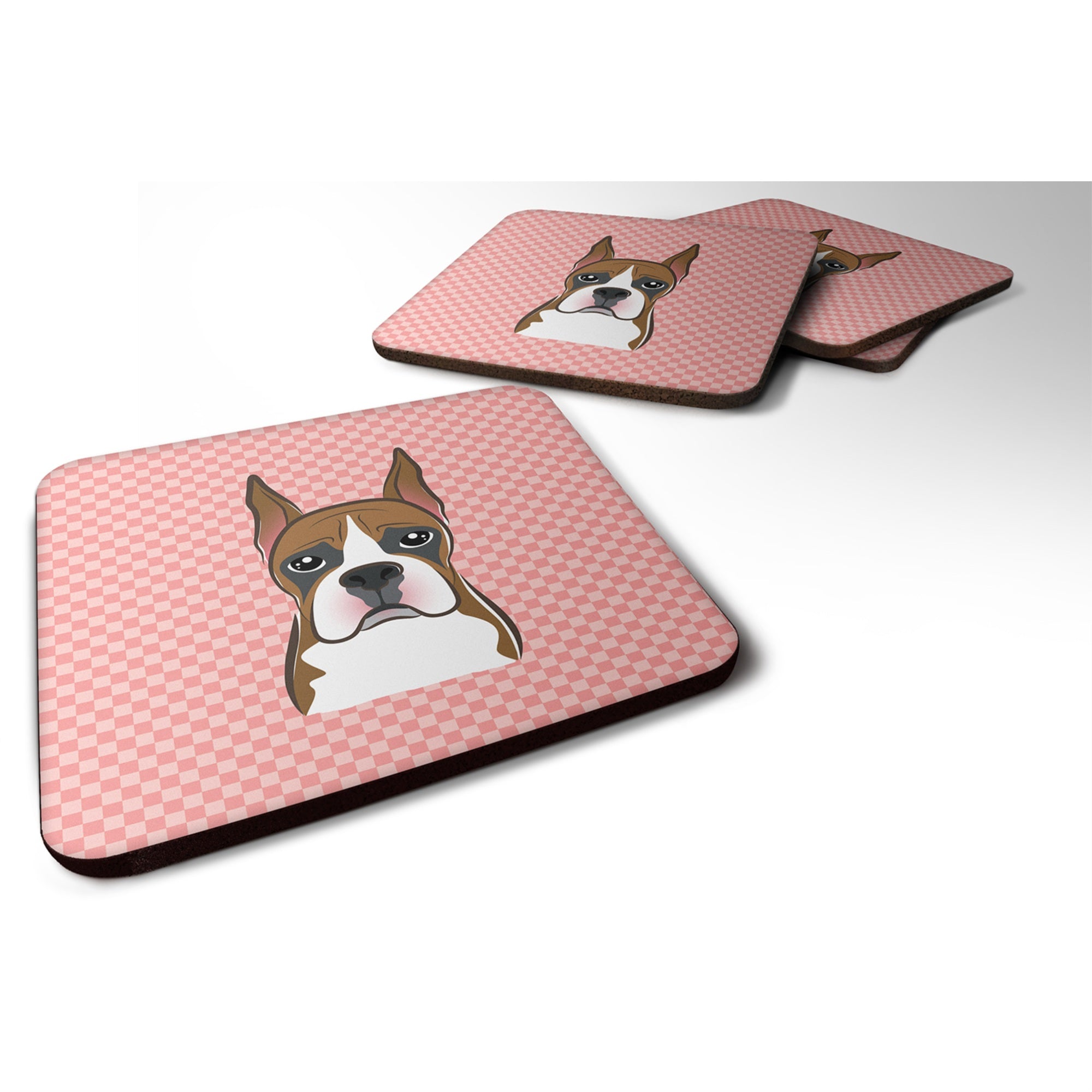 'Caroline'S Treasures Bb1223Fc Checkerboard Pink Boxer Foam Coaster (Set Of 4), 3.5'''' H X 3.5'''' W, Multicolor''