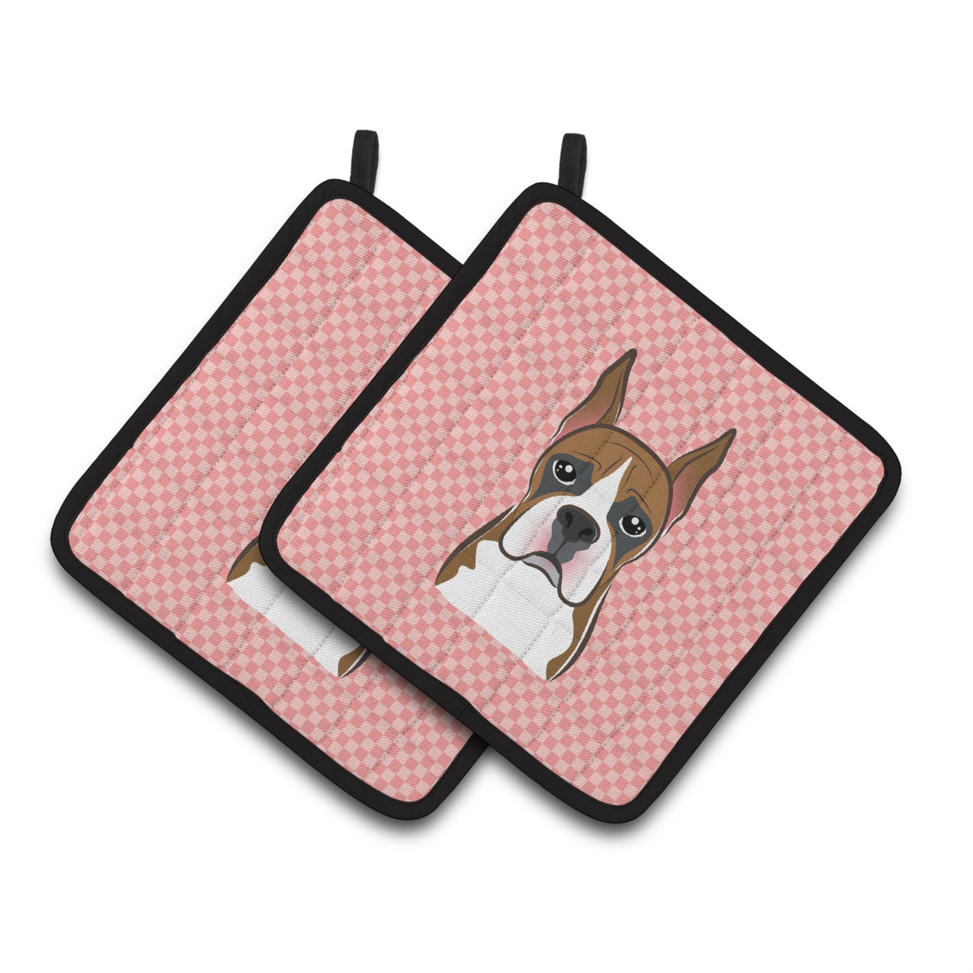 'Caroline'S Treasures Checkerboard Pink Boxer Pair Of Pot Holders Bb1223Pthd, 7.5Hx7.5W, Multicolor''