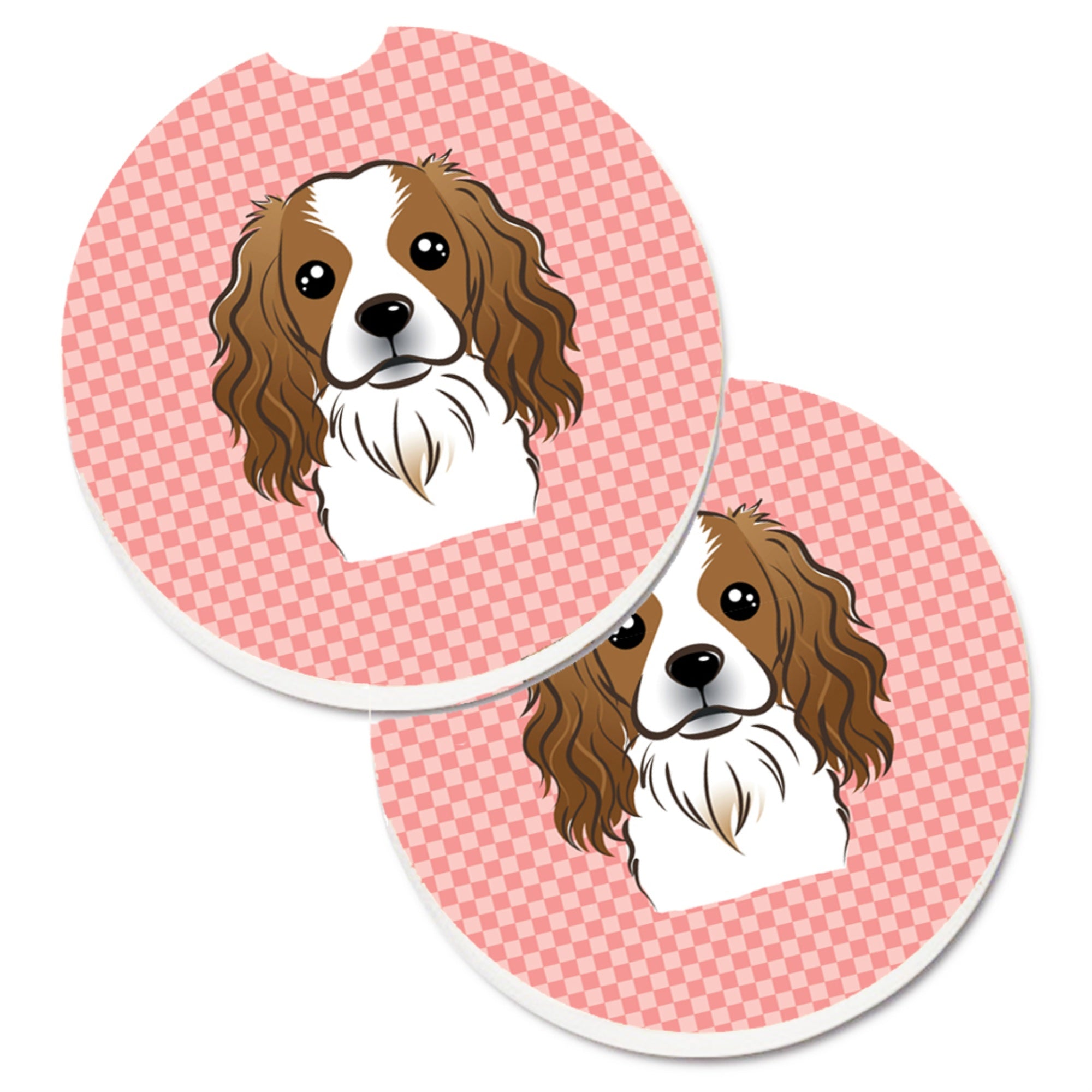 'Caroline'S Treasures Checkerboard Pink Cavalier Spaniel Set Of 2 Cup Holder Car Coasters Bb1224Carc, 2.56, Multicolor''