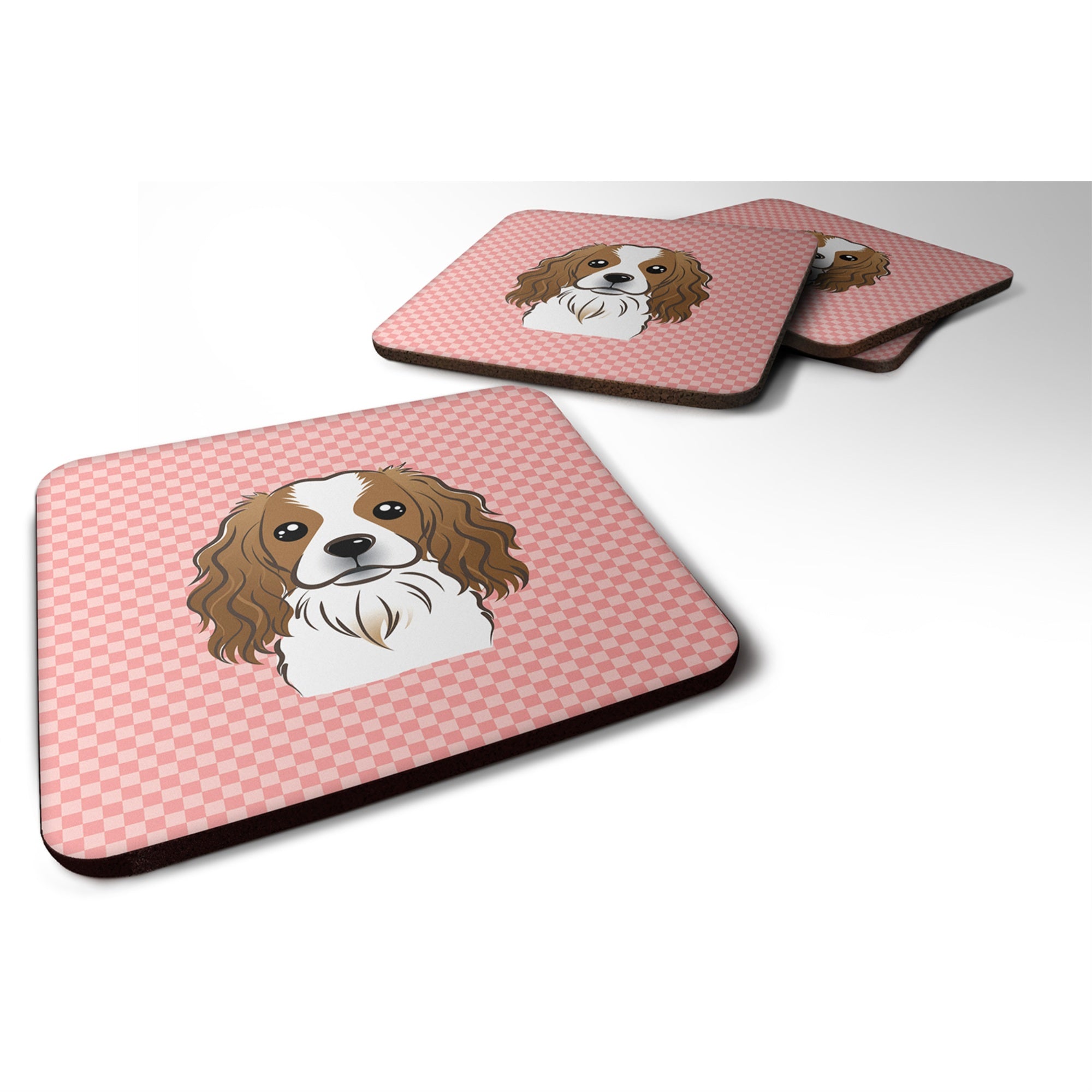 'Caroline'S Treasures Bb1224Fc Checkerboard Pink Cavalier Spaniel Foam Coaster (Set Of 4), 3.5'''' H X 3.5'''' W, Multicolor''