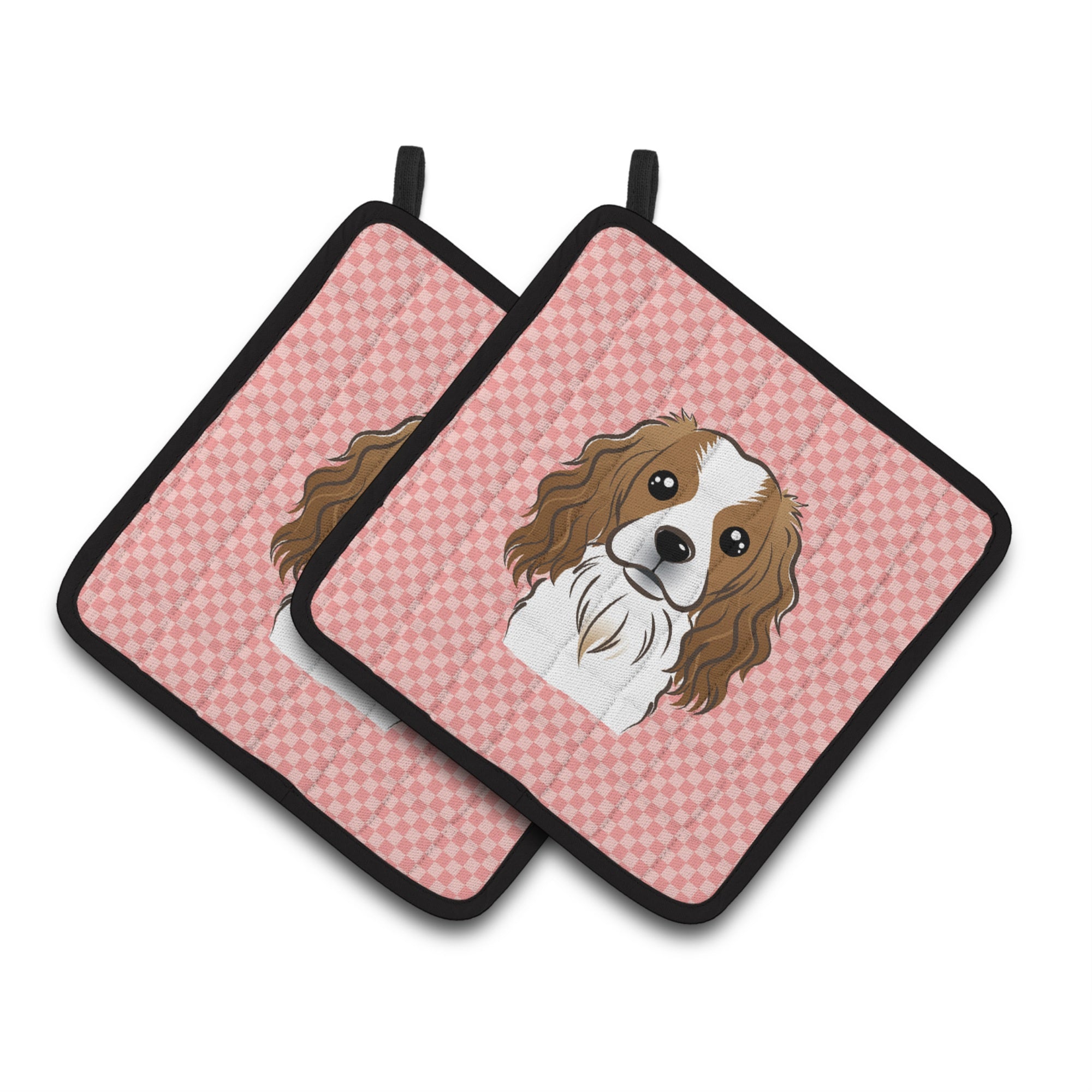 'Caroline'S Treasures Checkerboard Pink Cavalier Spaniel Pair Of Pot Holders Bb1224Pthd, 7.5Hx7.5W, Multicolor''