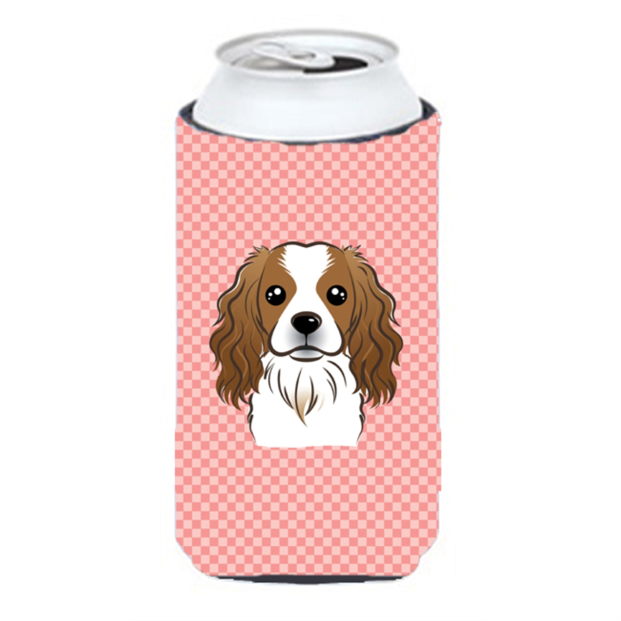 Checkerboard Pink Cavalier Spaniel Tall Boy Beverage Insulator Hugger Bb1224Tbc