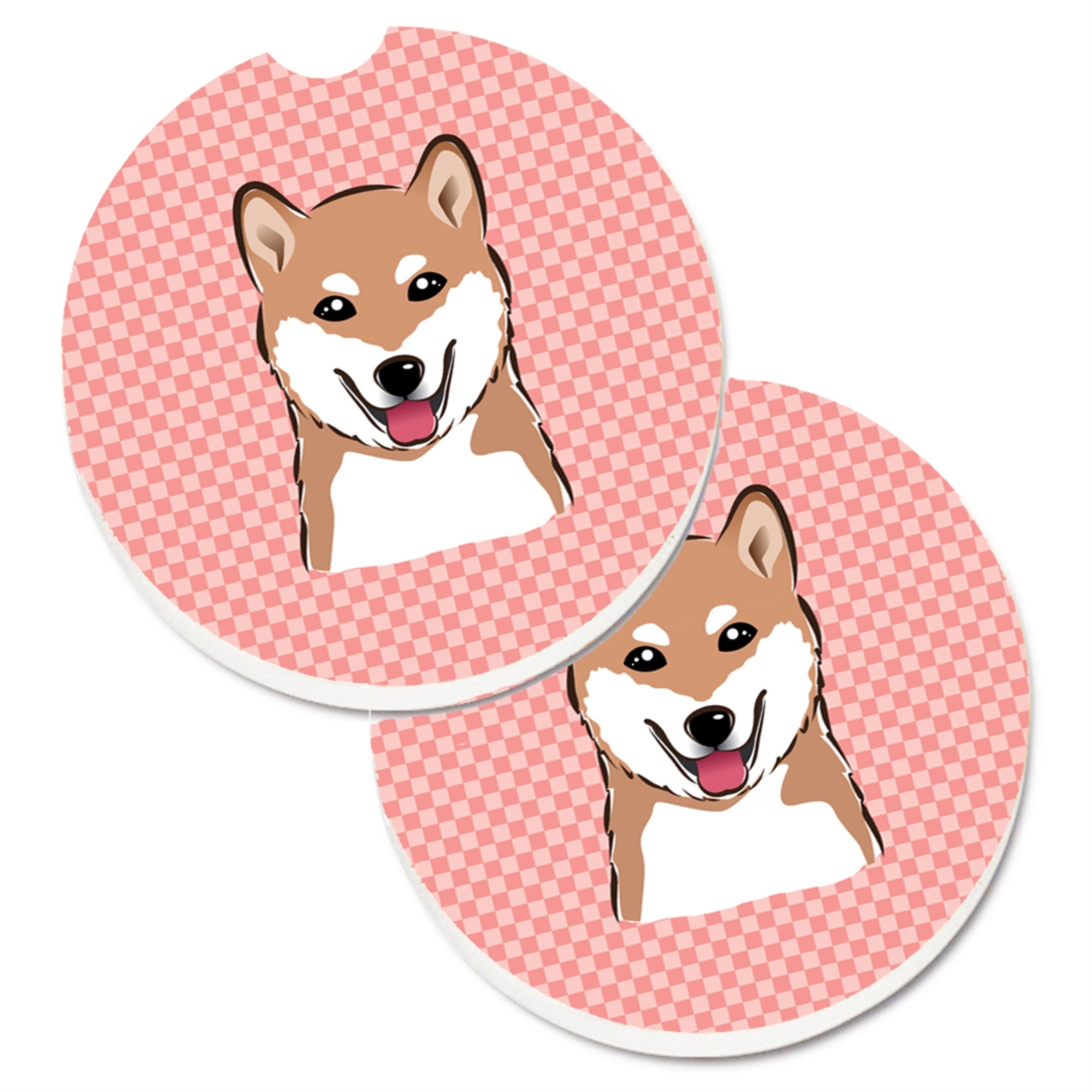 'Caroline'S Treasures Checkerboard Pink Shiba Inu Set Of 2 Cup Holder Car Coasters Bb1225Carc, 2.56, Multicolor''