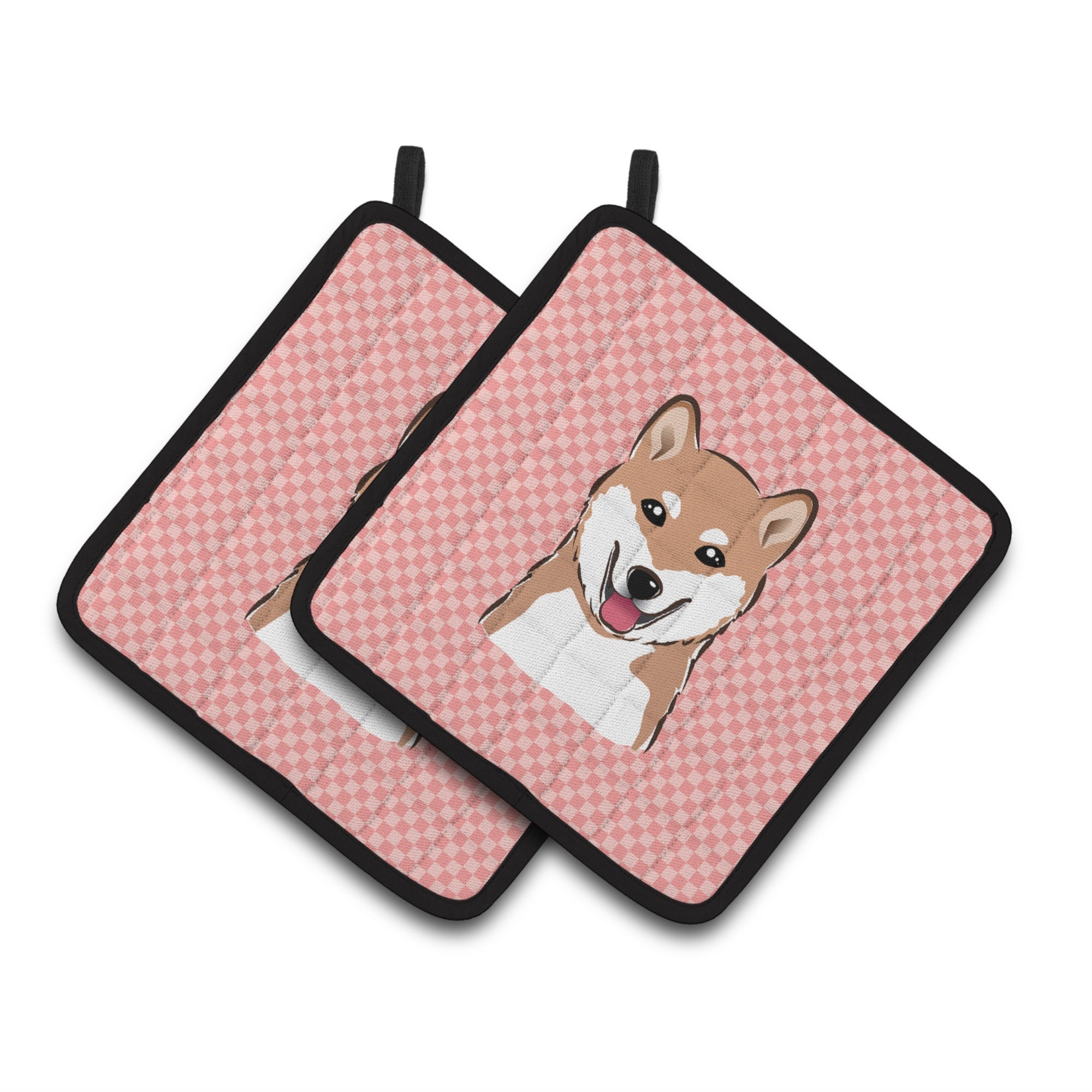 'Caroline'S Treasures Checkerboard Pink Shiba Inu Pair Of Pot Holders Bb1225Pthd, 7.5Hx7.5W, Multicolor''