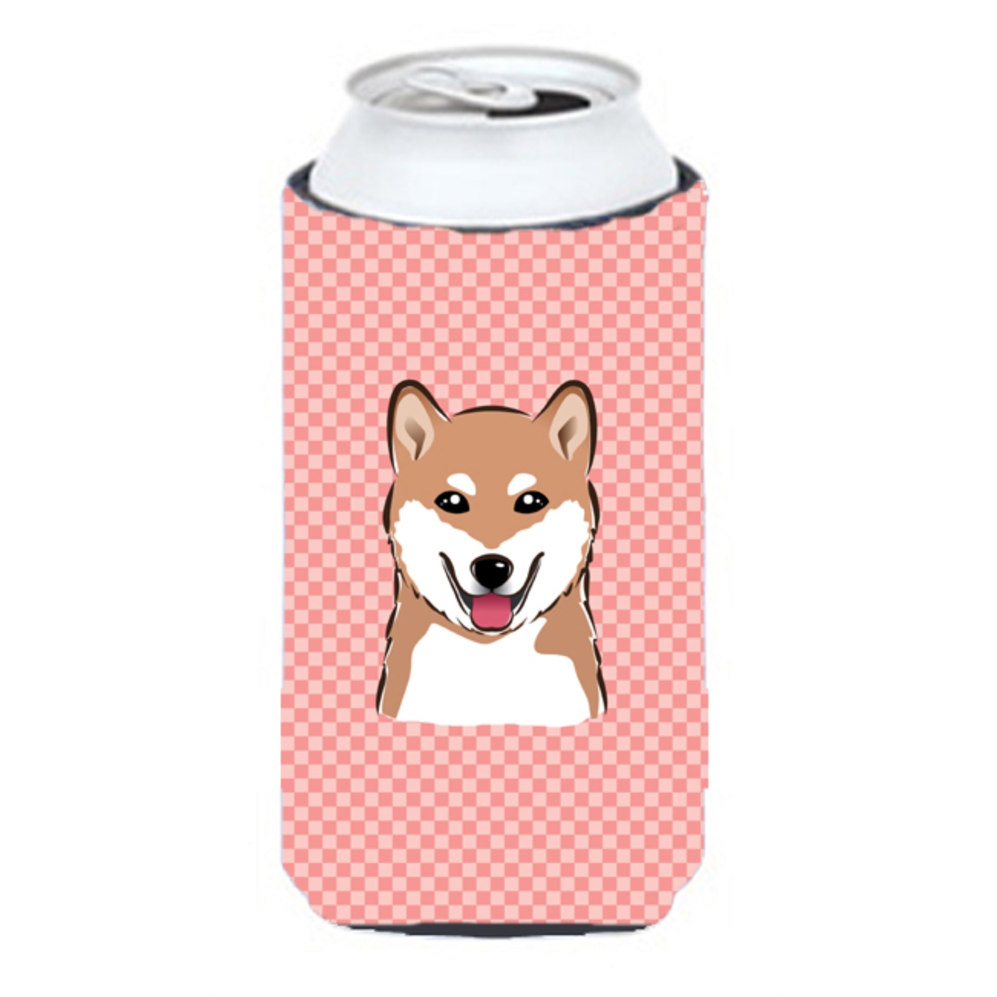 Checkerboard Pink Shiba Inu Tall Boy Beverage Insulator Hugger Bb1225Tbc
