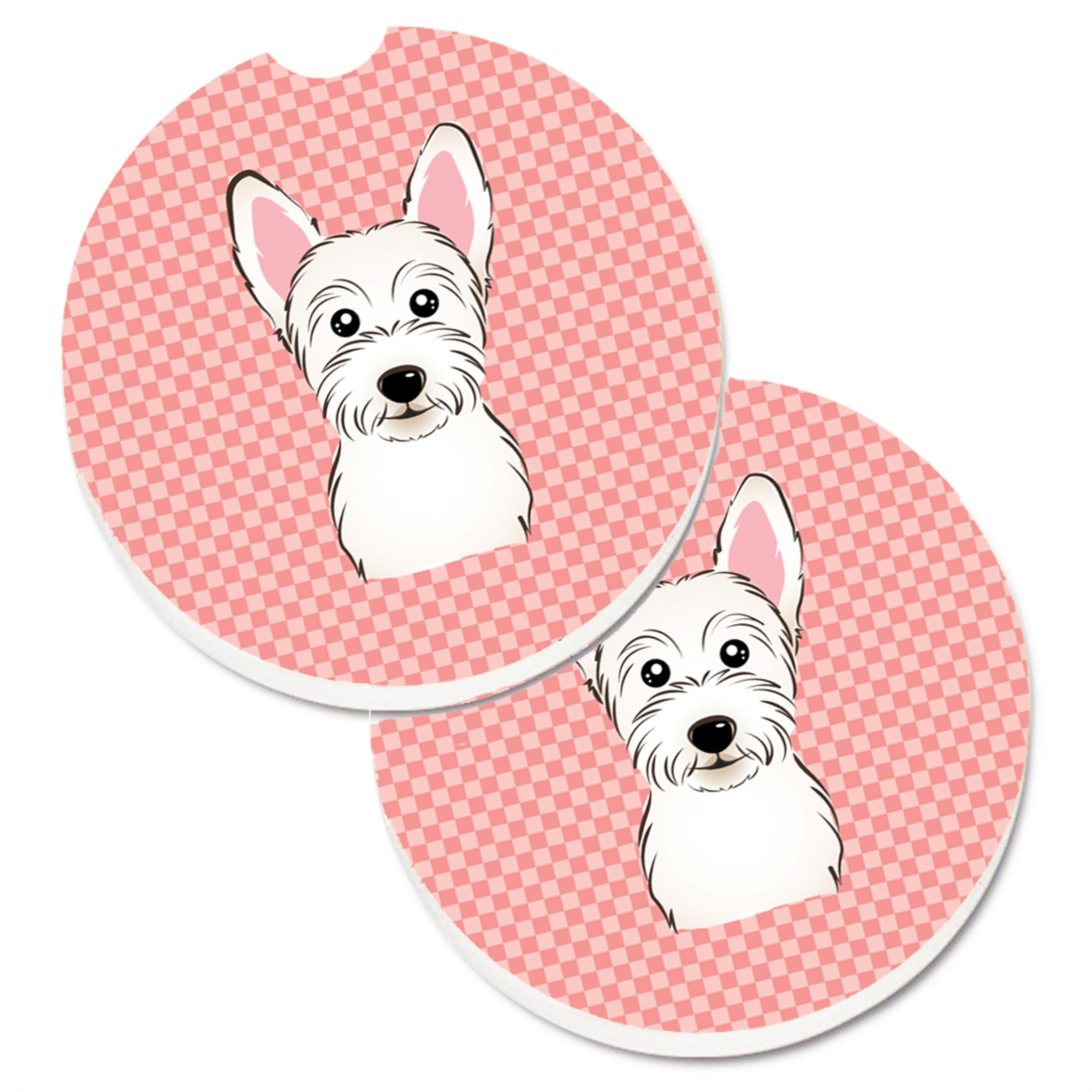 'Caroline'S Treasures Checkerboard Pink Westie Set Of 2 Cup Holder Car Coasters Bb1226Carc, 2.56, Multicolor''
